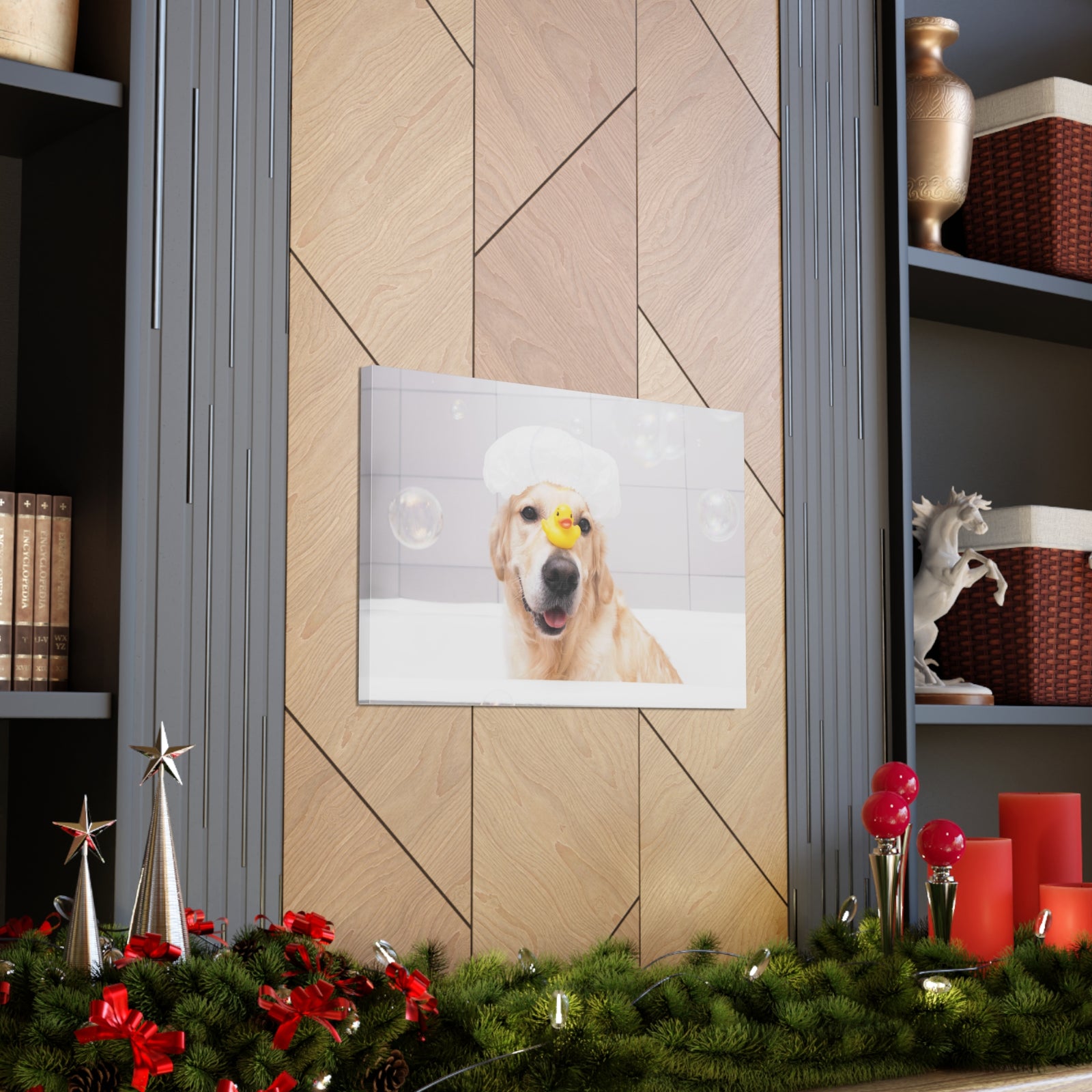Cute Golden Retriever Bathee Canvas Wall Art for Home Decor Ready-to-Hang-Express Your Love Gifts