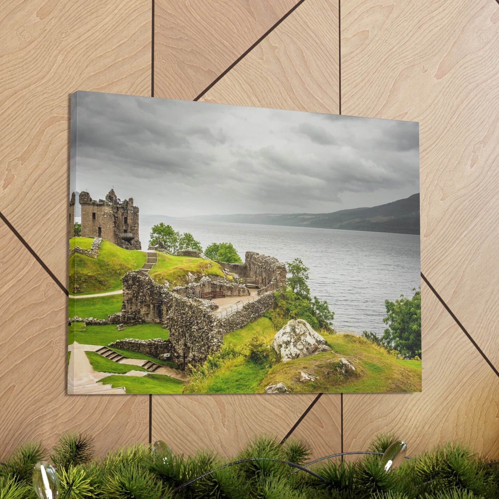 Loch Ness Scotland Modern Ruins of Urquhart Castle Multicolor Scenic Nature Photography Canvas Home Office Decor Ready to Hang-Express Your Love Gifts