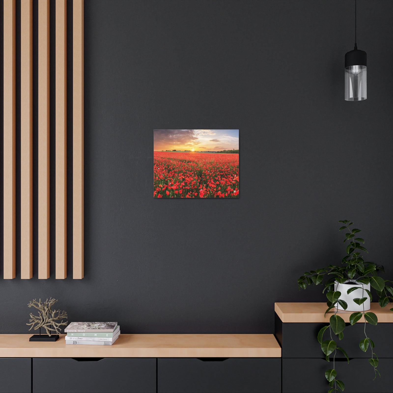 Nice Sunset Over Poppy Field Flower Canvas Wall Art for Home Decor Ready-to-Hang-Express Your Love Gifts