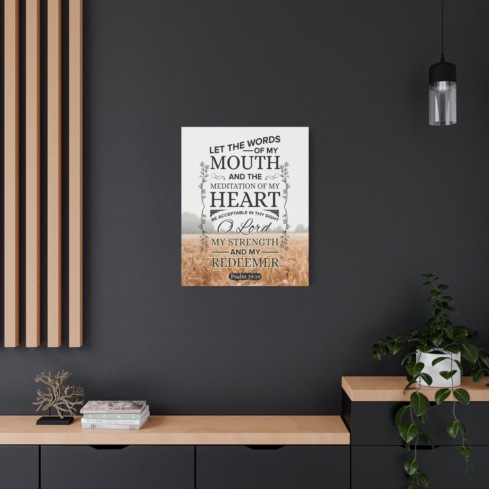 Scripture Canvas Lord My Strength Psalm 19:14 Christian Wall Art Bible Verse Print Ready to Hang-Express Your Love Gifts