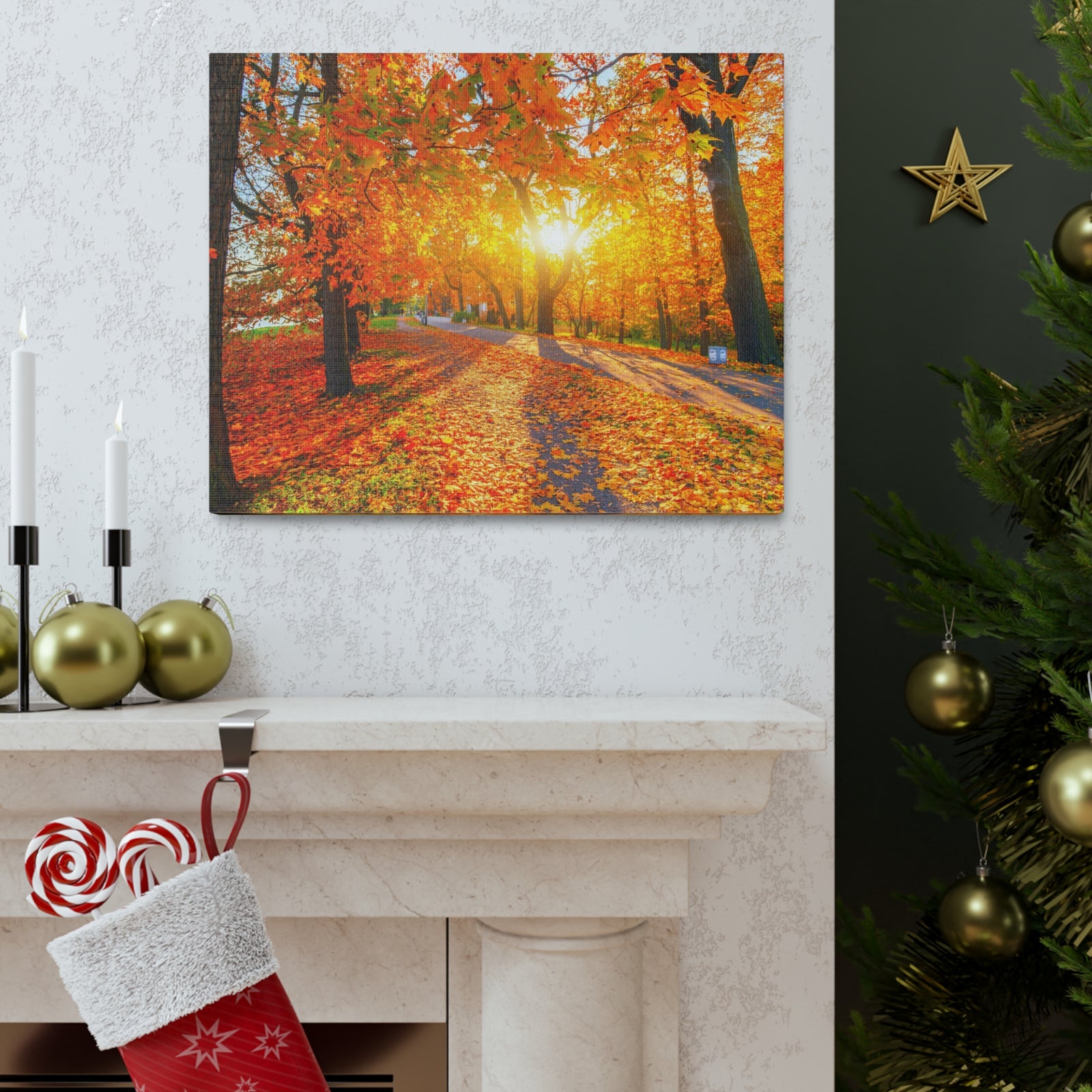 Autumn Forest Path Forest Floral Nature Photography Canvas Wall Art for Home Decor Ready-to-Hang-Express Your Love Gifts