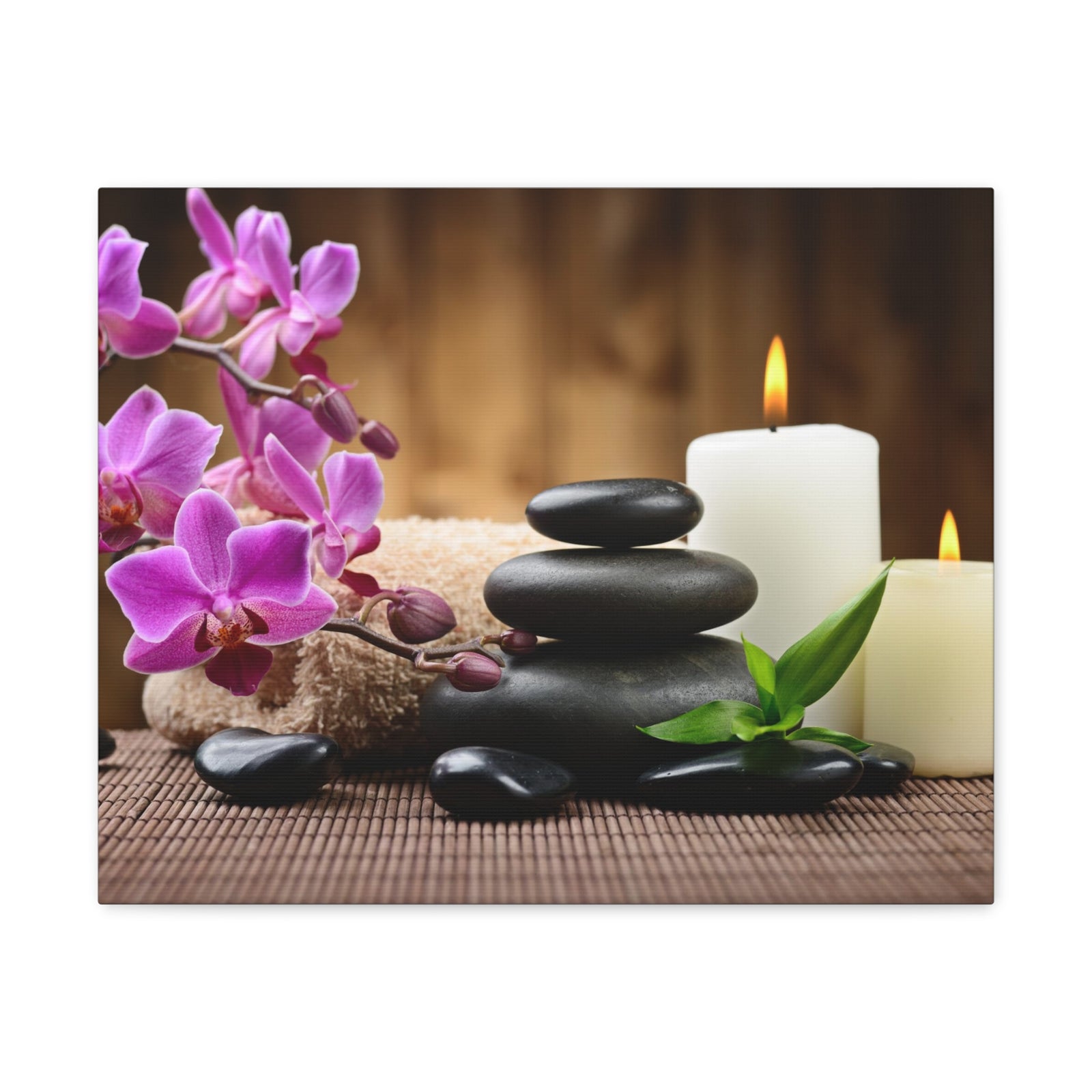 Stones and Bamboo Forest Floral Nature Photography Canvas Wall Art for Home Decor Ready-to-Hang-Express Your Love Gifts