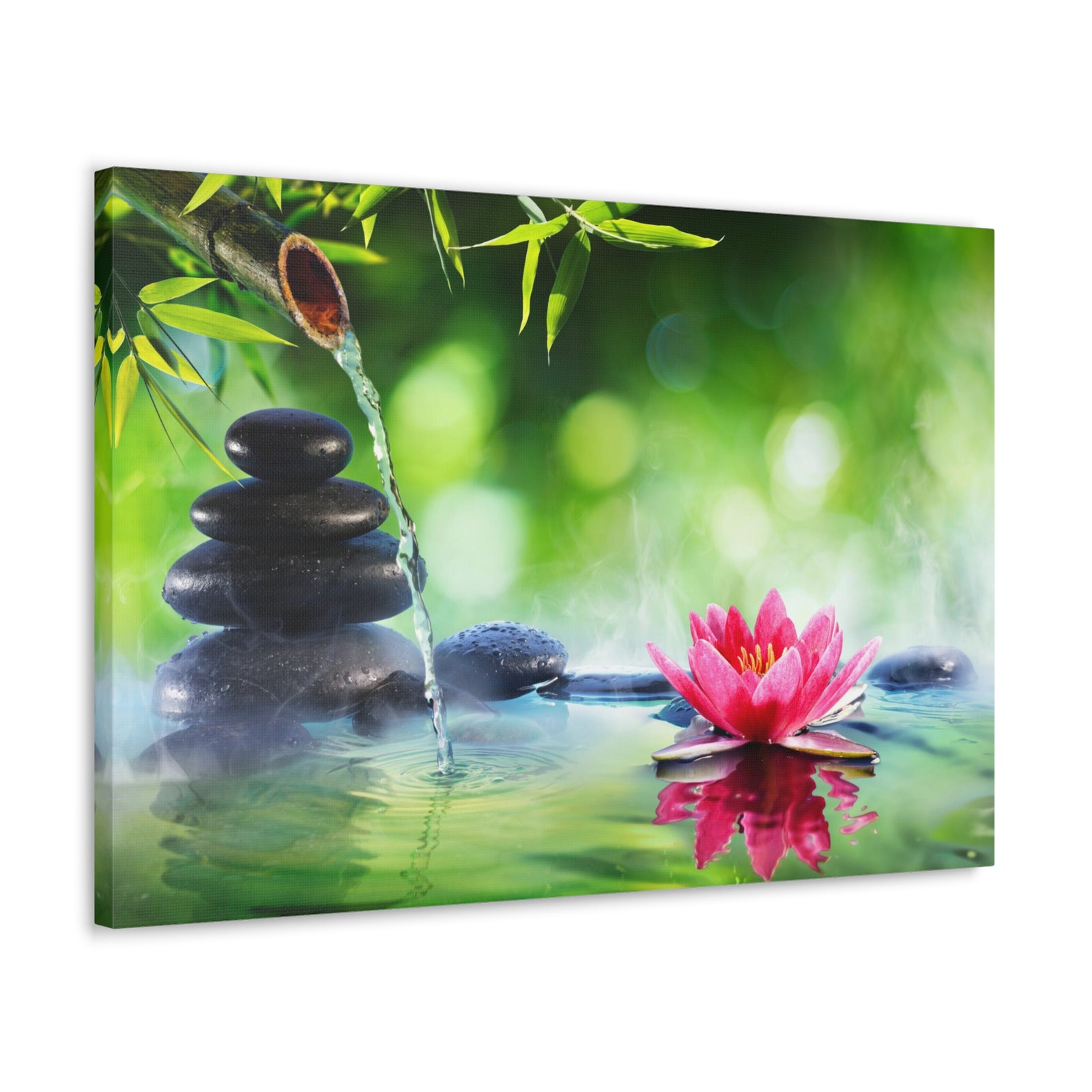 Stones and Waterlily Forest Floral Nature Photography Canvas Wall Art for Home Decor Ready-to-Hang-Express Your Love Gifts
