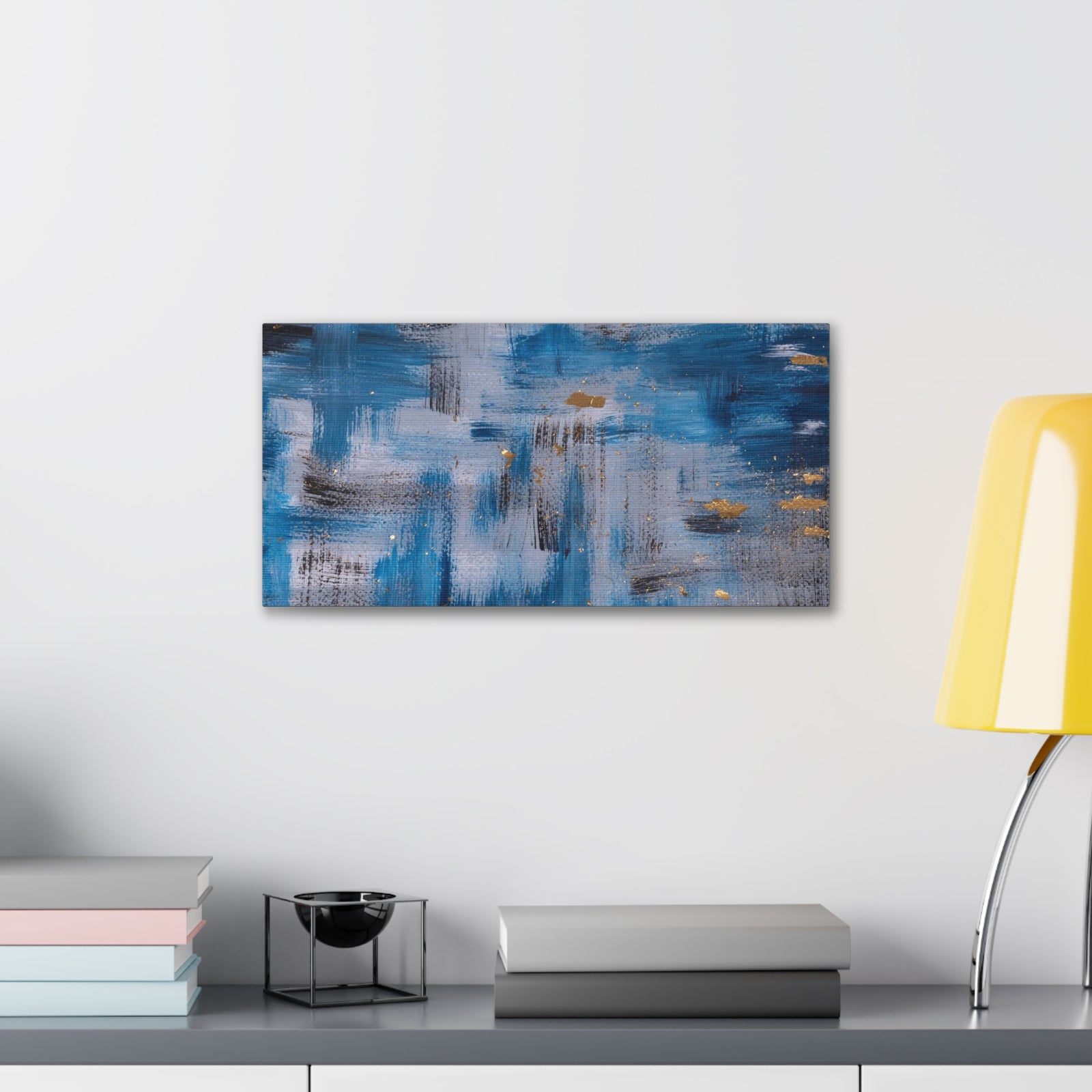 Contemporary Art Abstract Acrylic Painting Hand Painted Blue Black Gold Canvas Wall Art for Home Decor Ready-to-Hang-Express Your Love Gifts