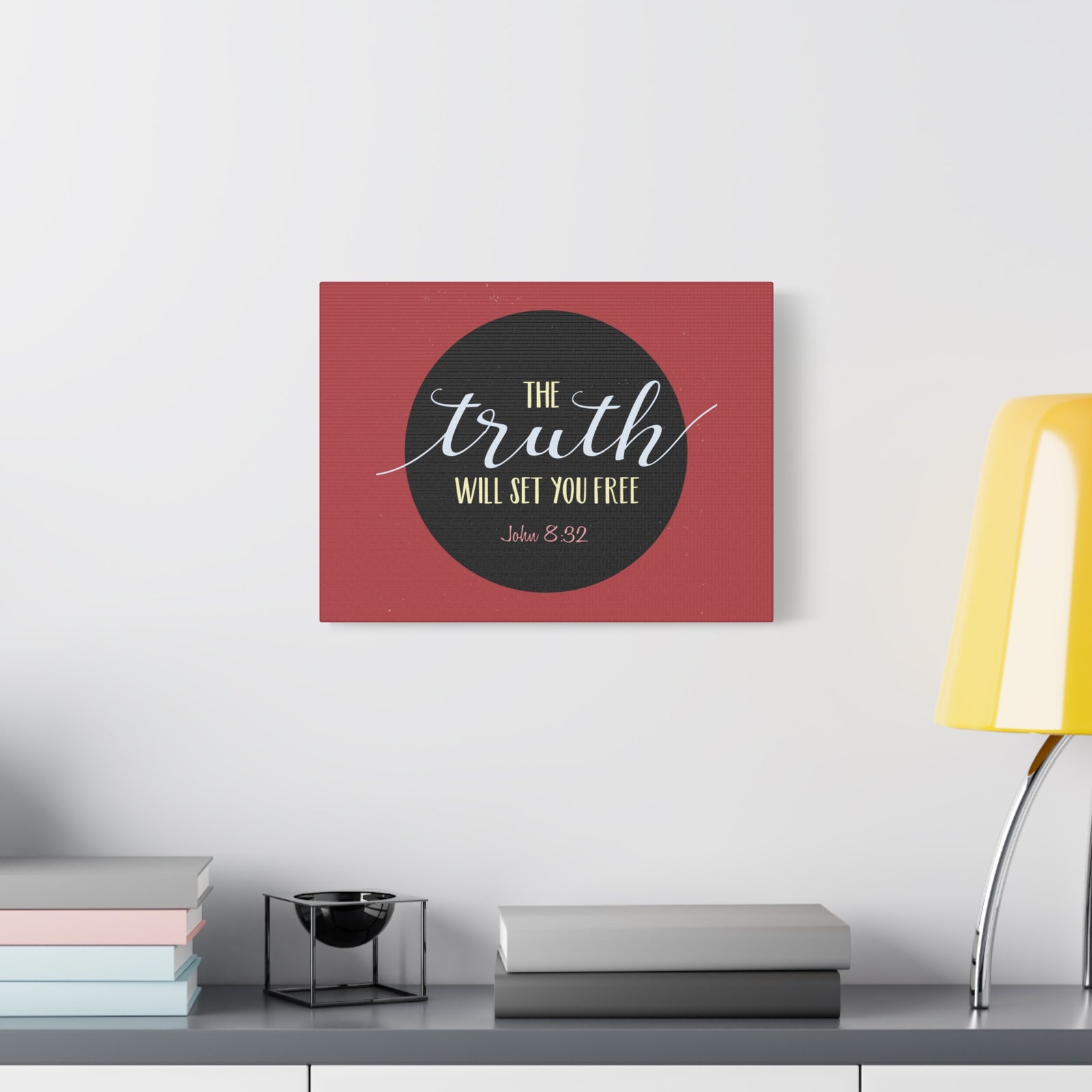 Scripture Canvas The Truth Red John 8:32 Christian Wall Art Bible Verse Print Ready to Hang-Express Your Love Gifts