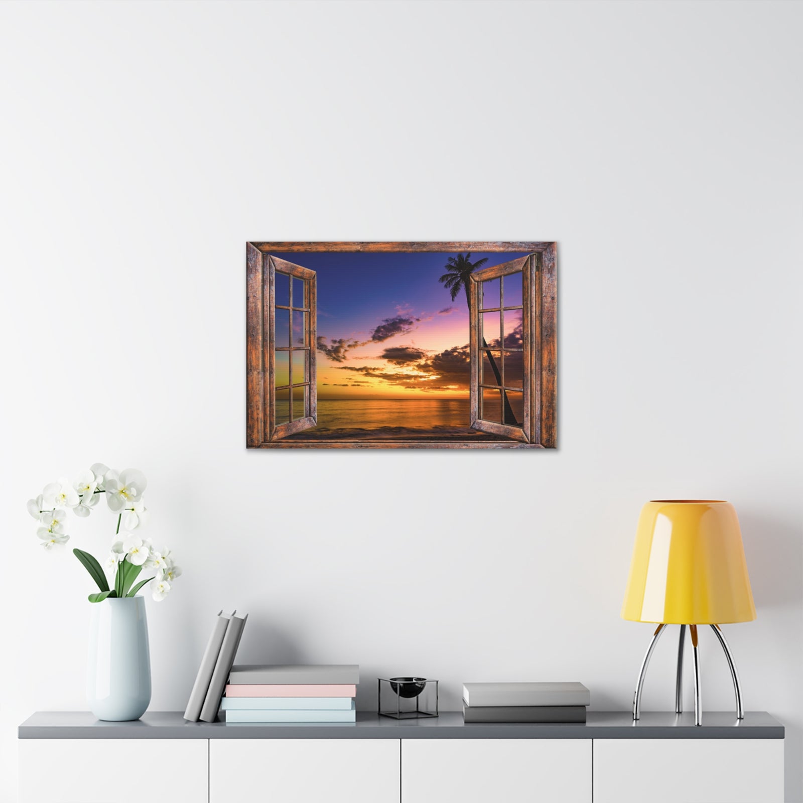 Canvas Print Wall Art Window Sunset Sea Nature Photography Realism Scenic Landscape Colorful Multicolor for Home Decor Ready to Hang-Express Your Love Gifts