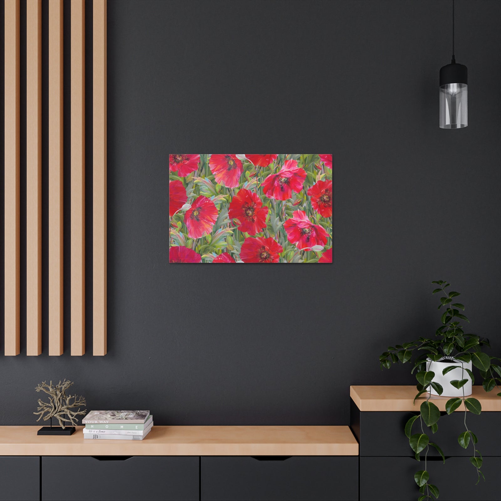 Seamless Floral Pattern Red Poppies Flower Canvas Wall Art for Home Decor Ready-to-Hang-Express Your Love Gifts