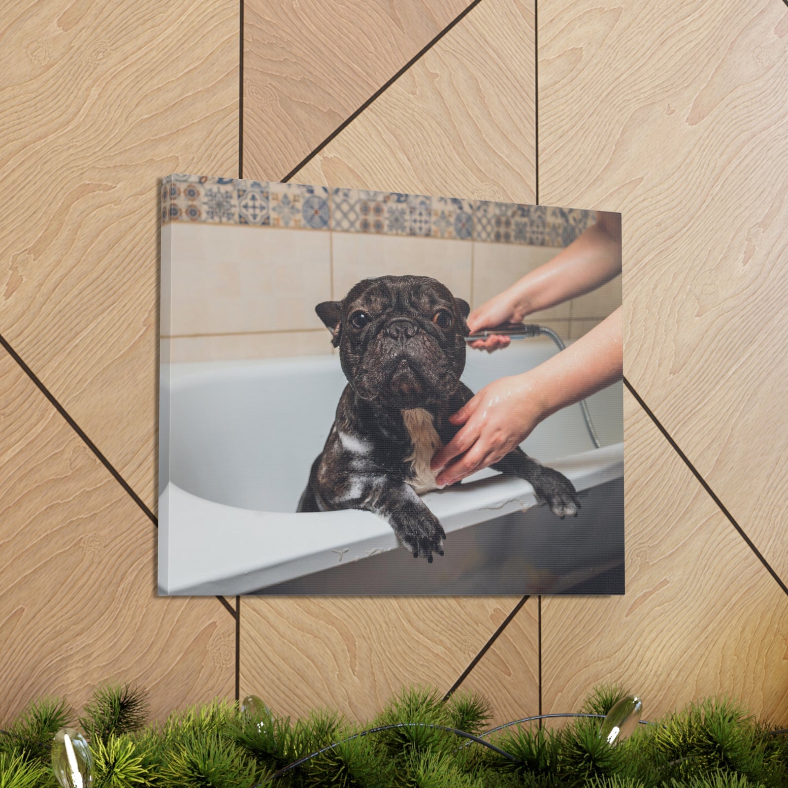 Cute French Bulldog Bath Canvas Wall Art for Home Decor Ready-to-Hang-Express Your Love Gifts
