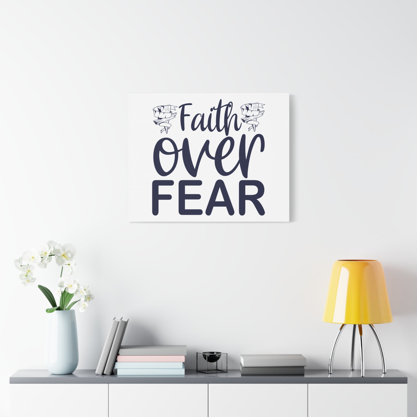 Scripture Walls Faith Over Fear Psalm 34:4 Wood Cross Christian Wall Art Print Ready to Hang-Express Your Love Gifts