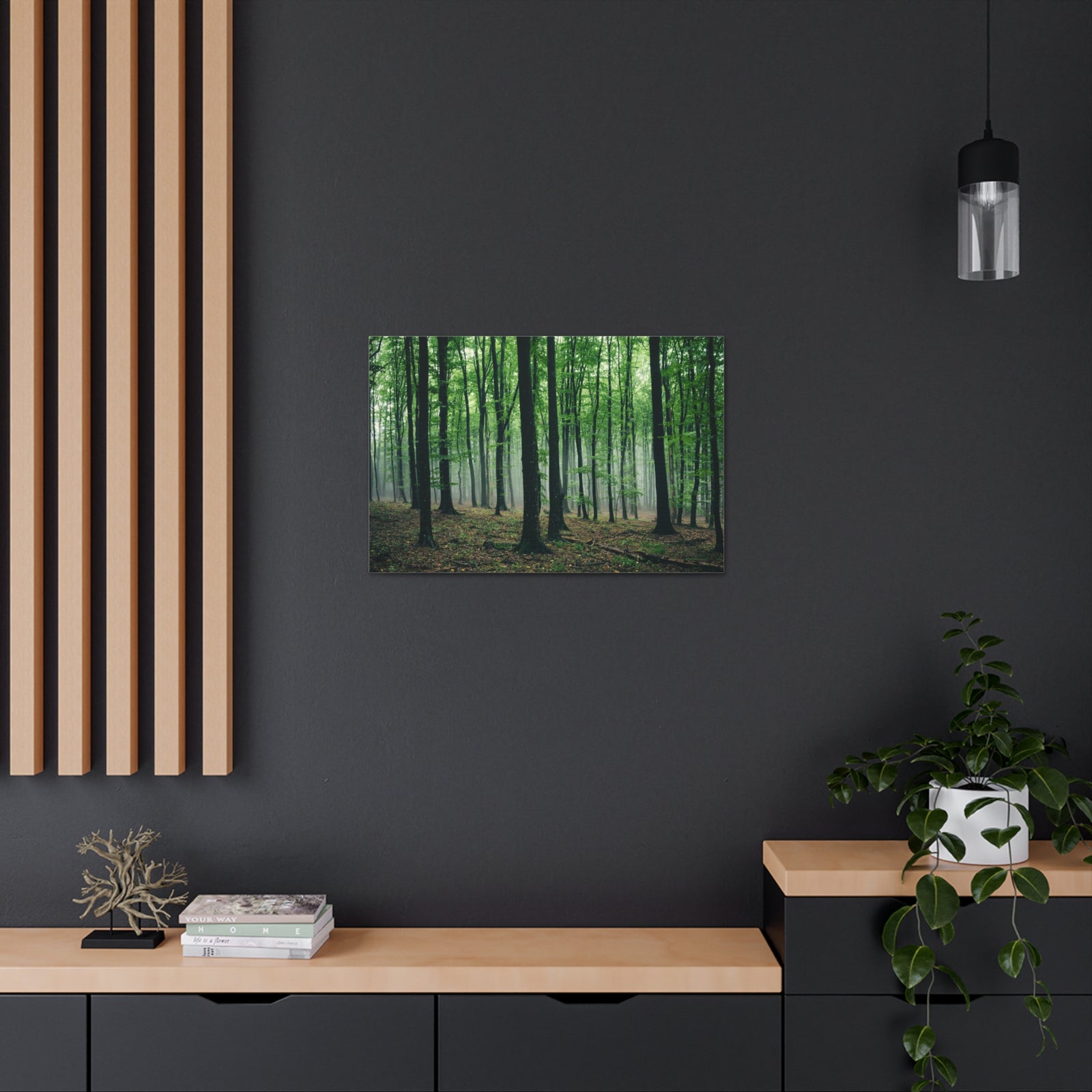 Misty Green Pine Tree Forest Nature Wilderness Photography Canvas Wall Art for Home Decor Ready-to-Hang-Express Your Love Gifts