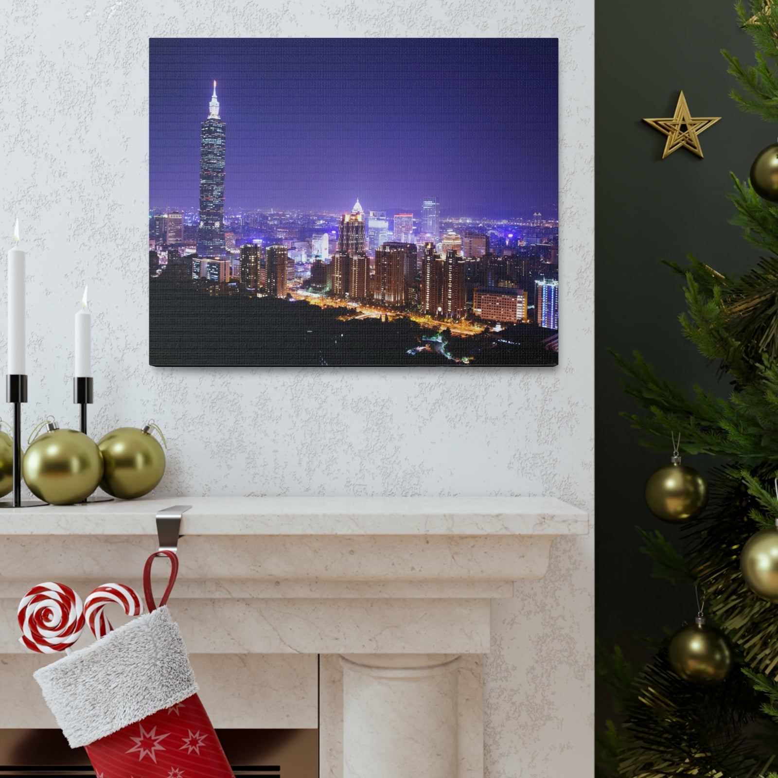Taipei Night Skyline Canvas Artwork High-Quality Breathtaking Stunning Cityscape for Home Decor Ready to Hang-Express Your Love Gifts