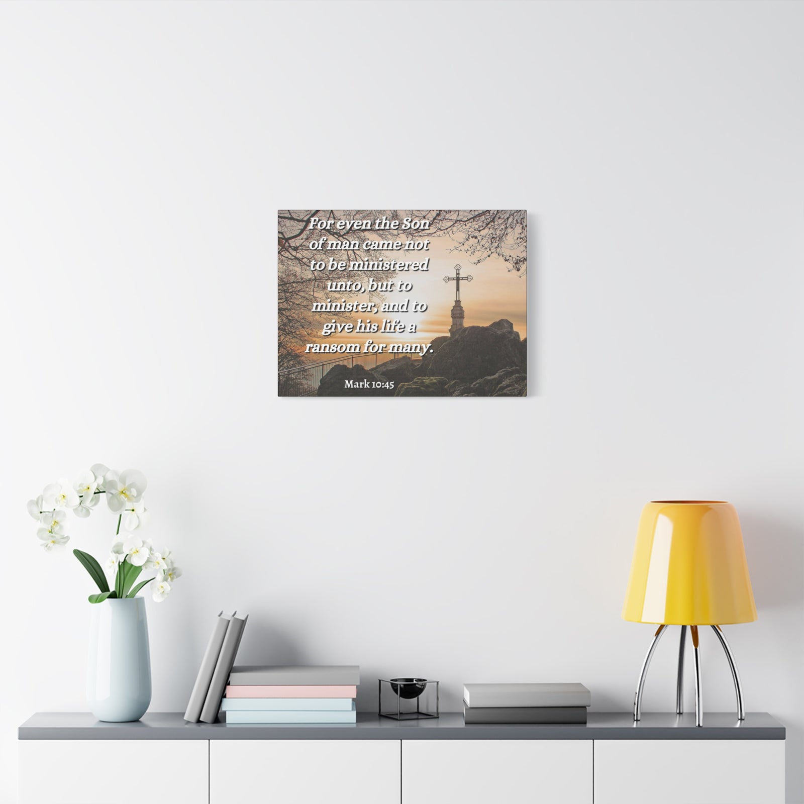 Scripture Canvas Son Of Man Mark 10:45 Christian Wall Art Bible Verse Print Ready to Hang-Express Your Love Gifts