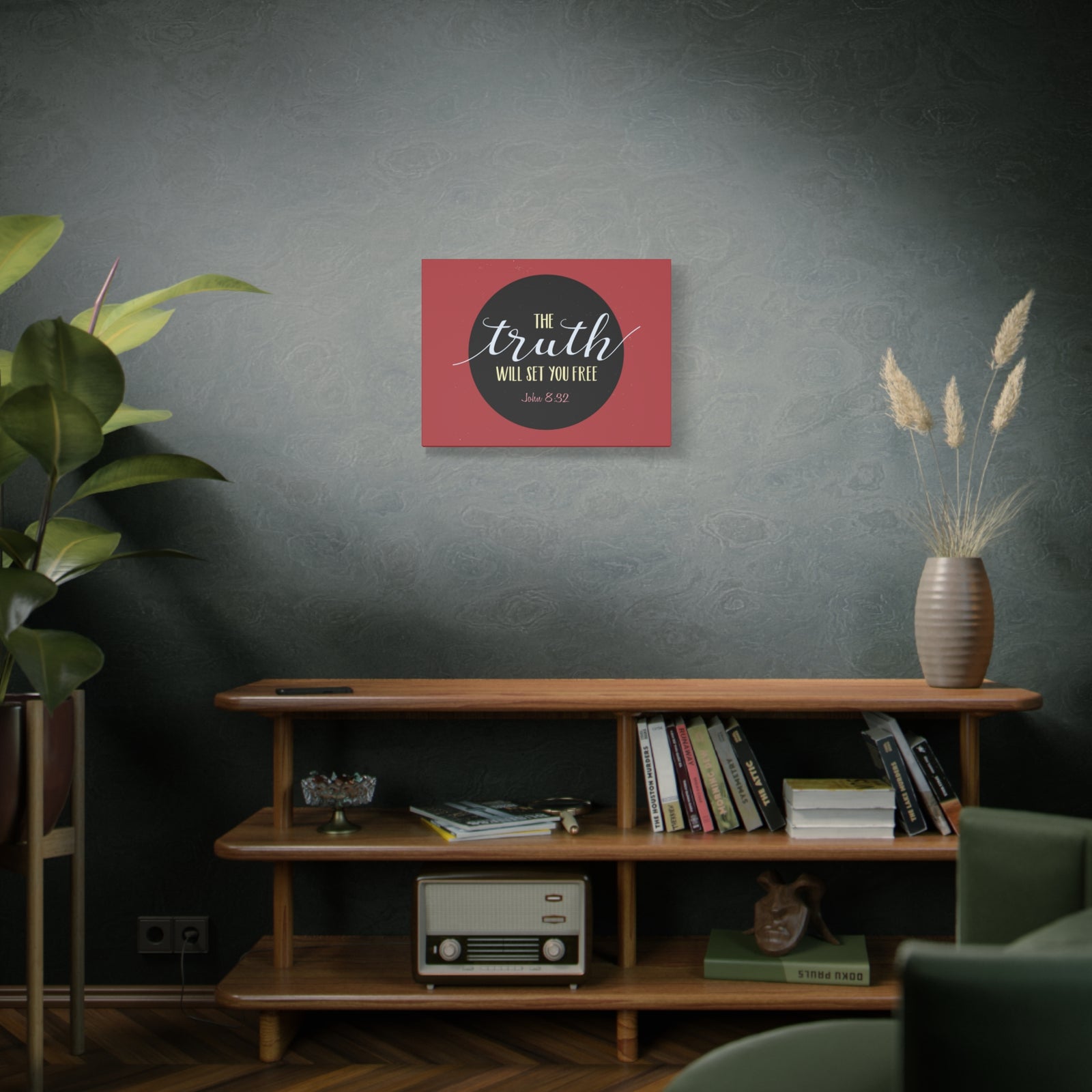 Scripture Canvas The Truth Red John 8:32 Christian Wall Art Bible Verse Print Ready to Hang-Express Your Love Gifts