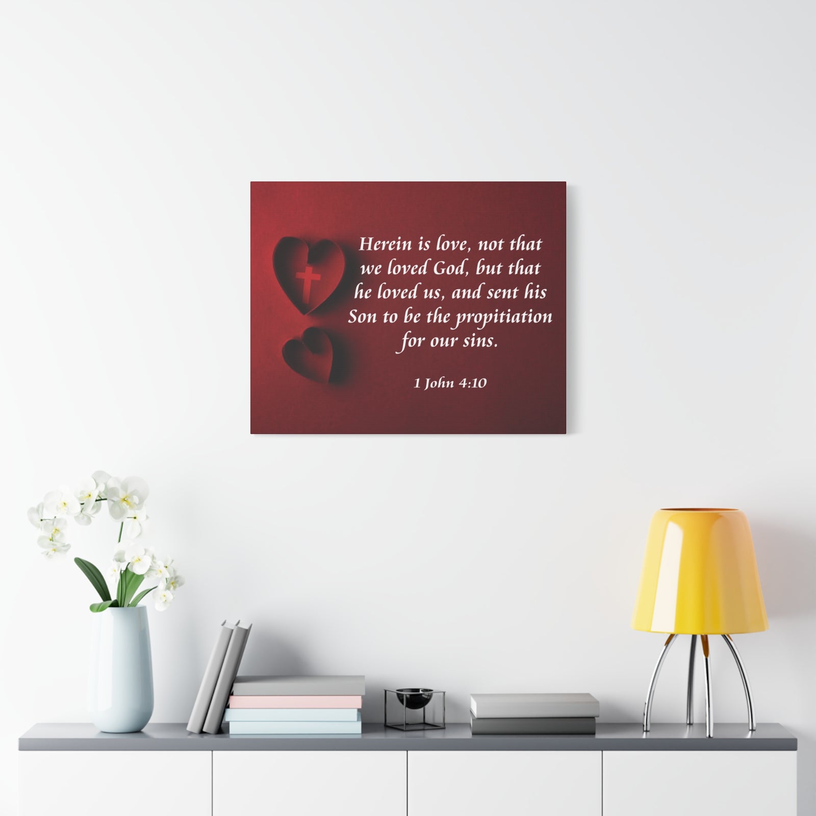 Bible Verse Canvas Herein is Love 1 John 4:10 Christian Home Décor Wall Art Scripture Ready to Hang Faith Print-Express Your Love Gifts