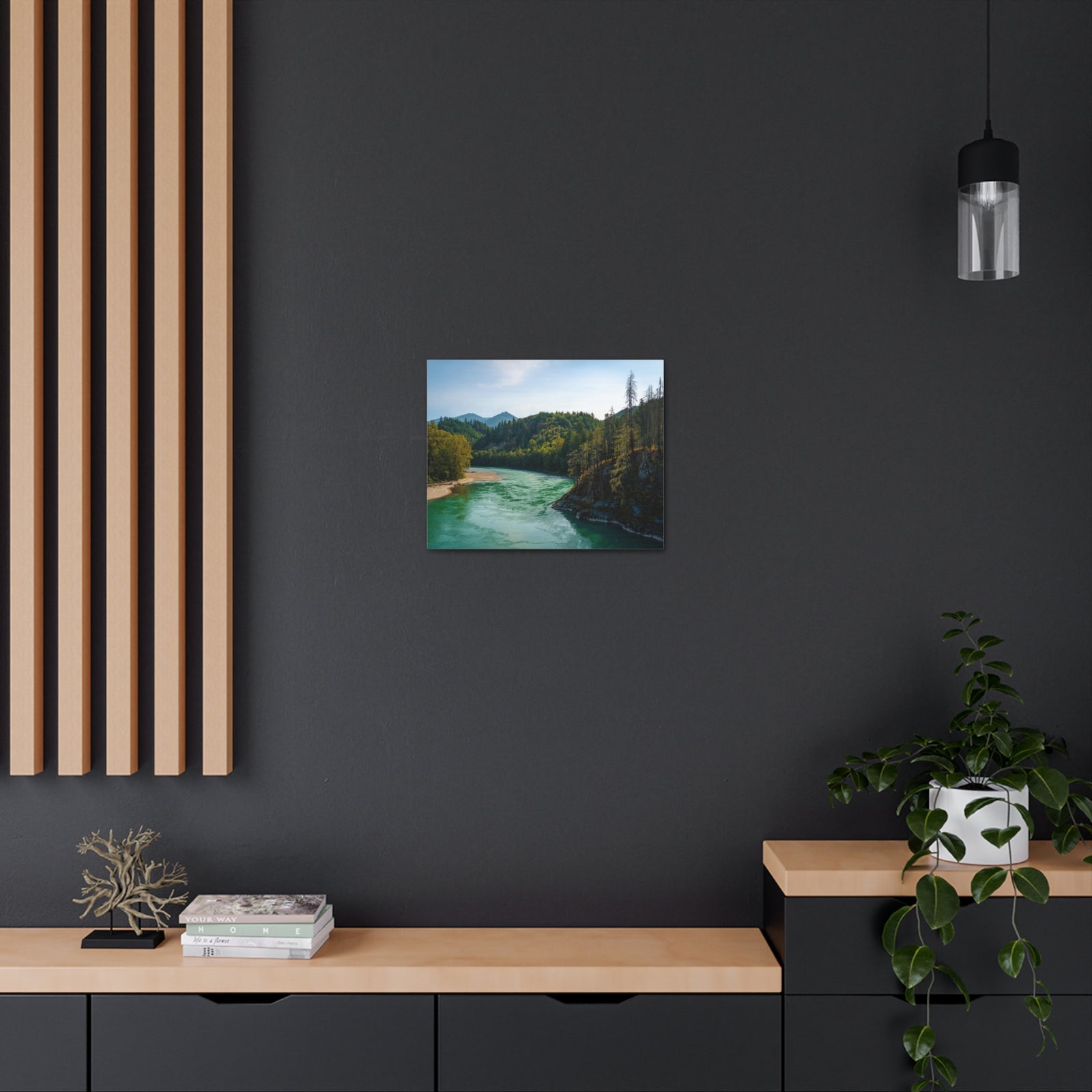 River Through Pine Tree Green Forest Nature Wilderness Photography Canvas Wall Art for Home Decor Ready-to-Hang-Express Your Love Gifts