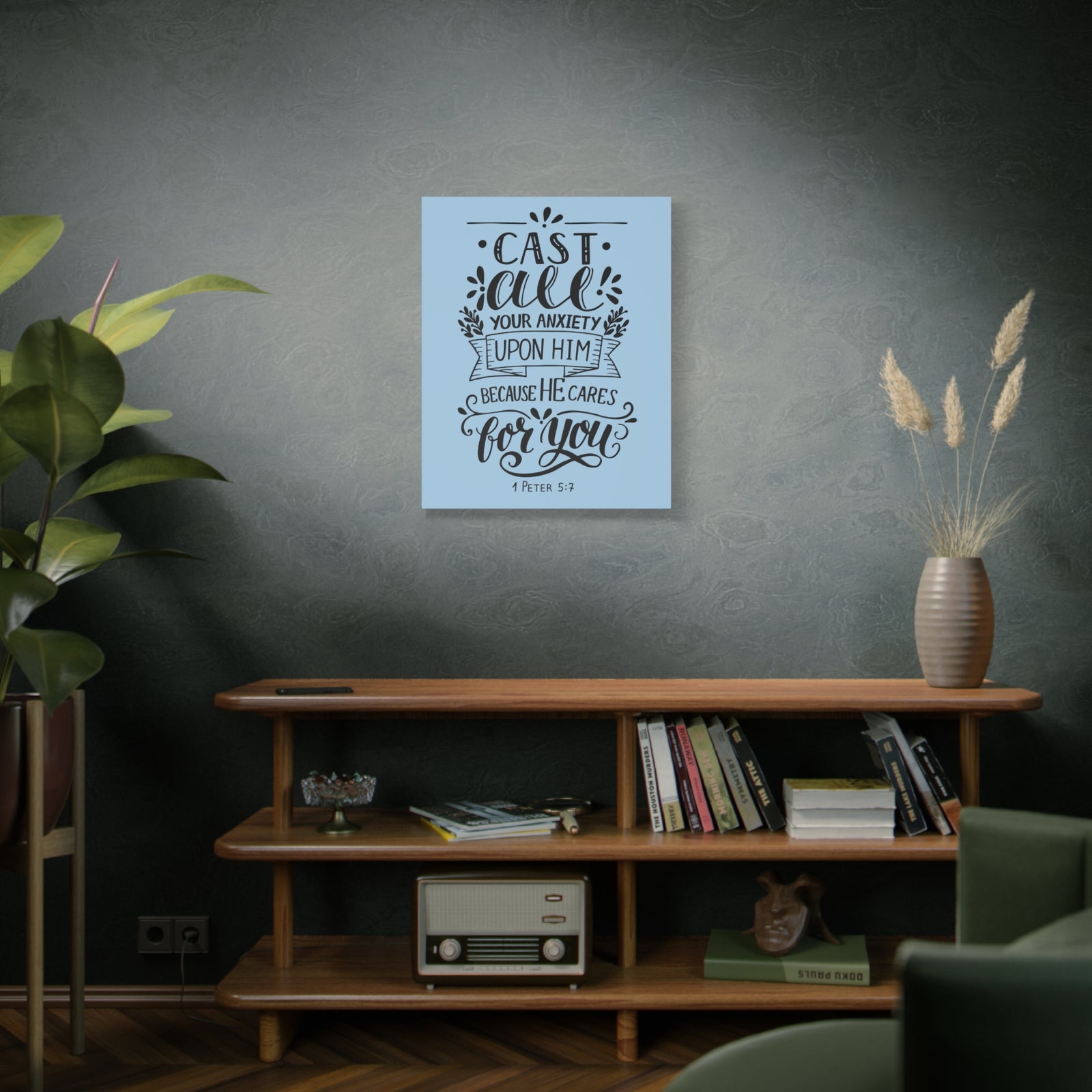 Scripture Canvas Cast All Your Anxiety 1 Peter 5:7 Christian Wall Art Bible Verse Print Ready To Hang-Express Your Love Gifts