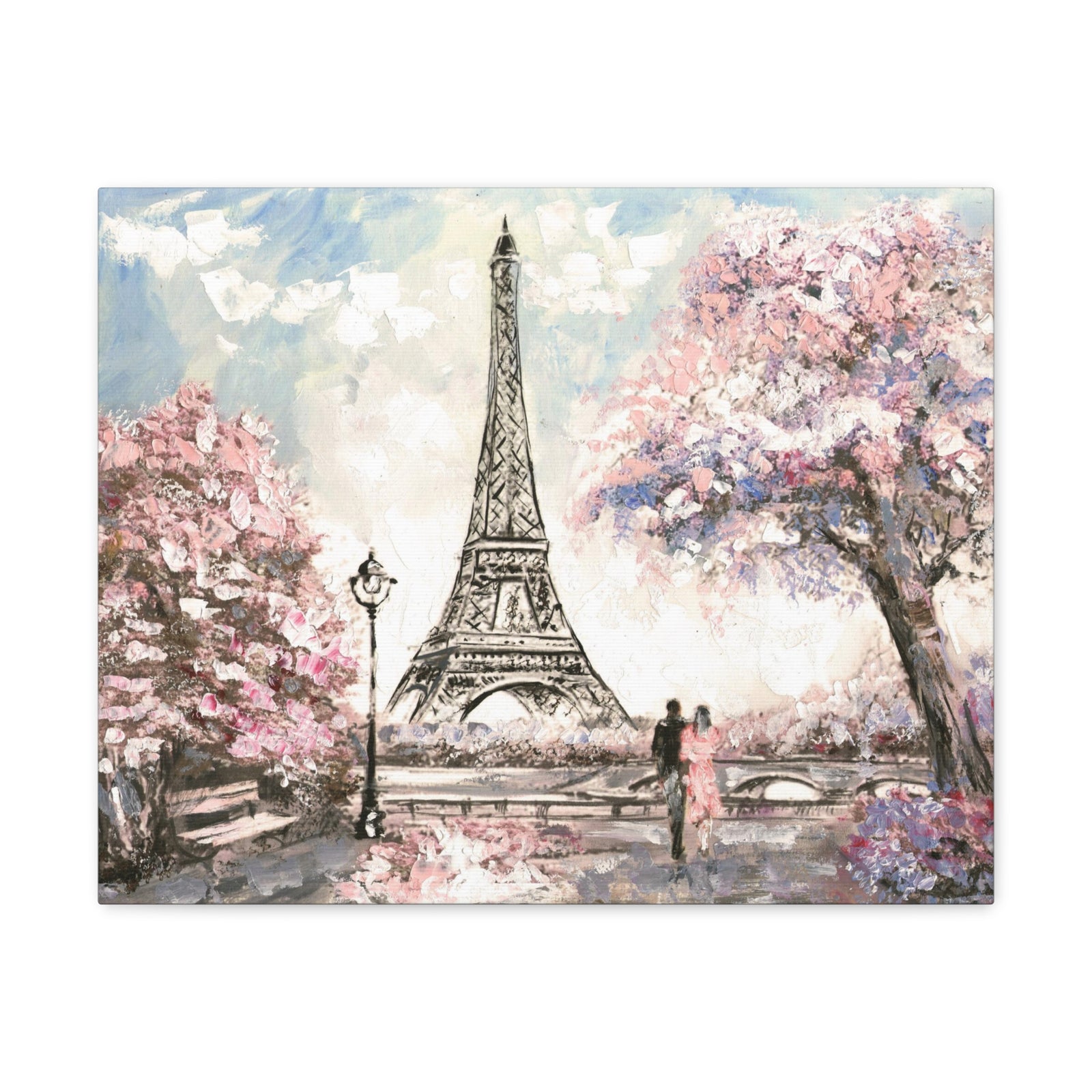 Pink Couple Eiffel Tower France Canvas Artwork High-Quality Breathtaking French City for Home Decor Ready to Hang-Express Your Love Gifts