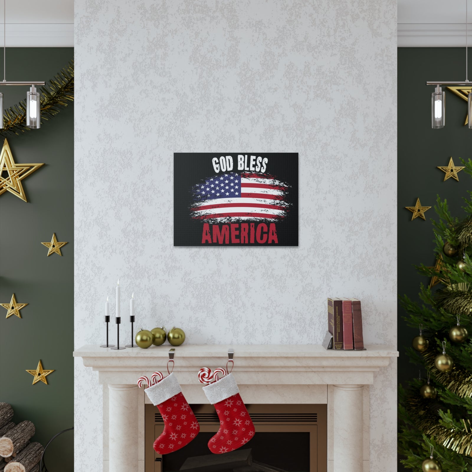 God Bless America On Black Background Canvas Wall Art for Home Decor Ready-to-Hang-Express Your Love Gifts