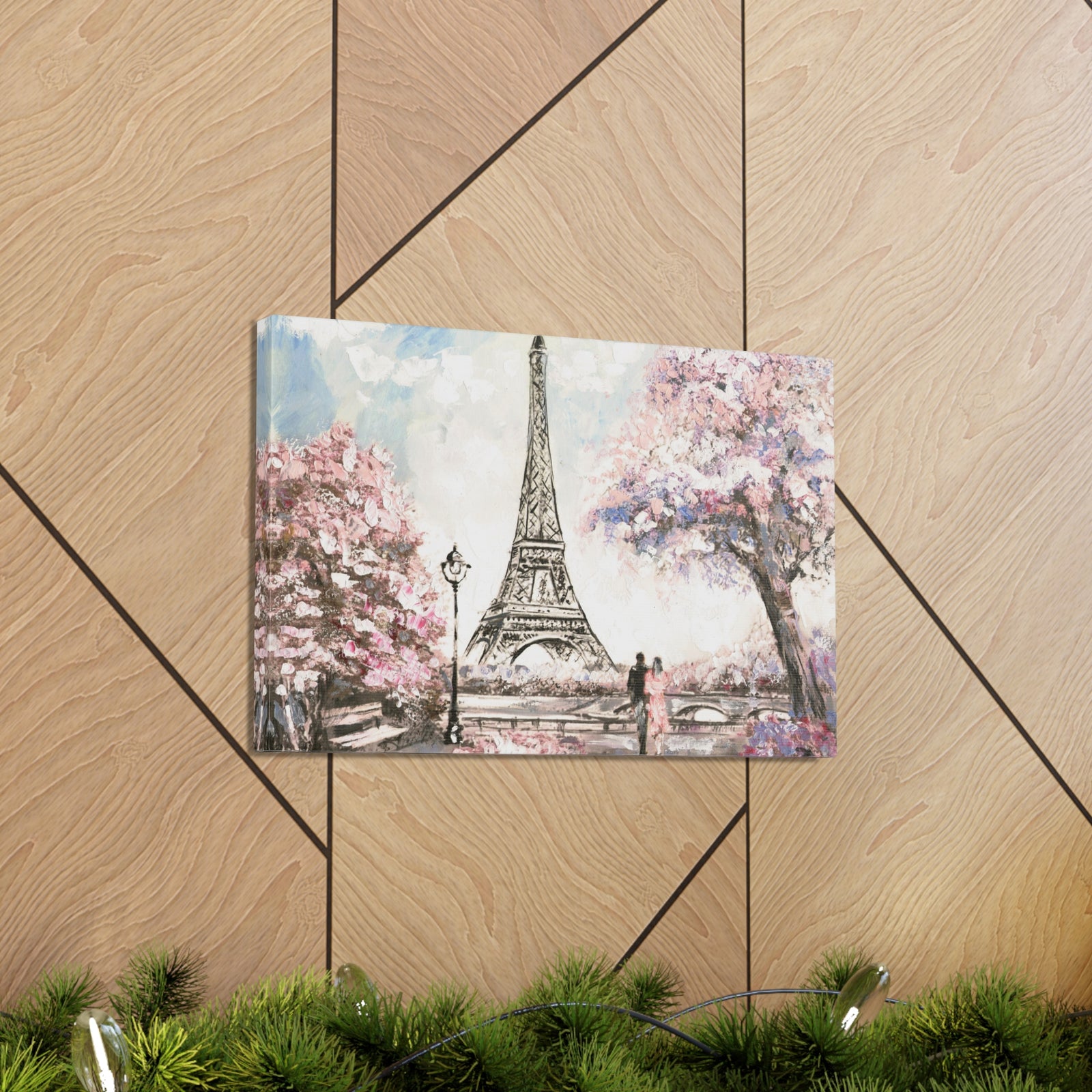 Pink Couple Eiffel Tower France Canvas Artwork High-Quality Breathtaking French City for Home Decor Ready to Hang-Express Your Love Gifts