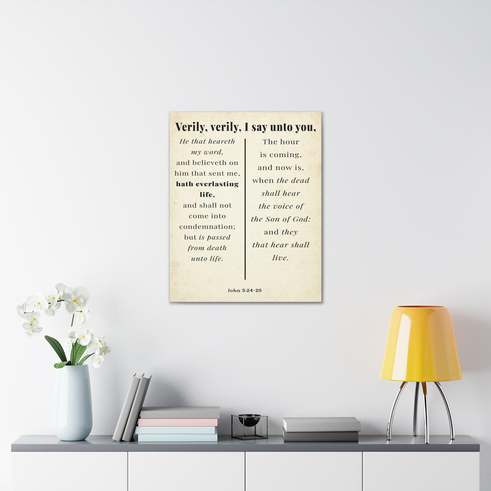 Scripture Walls John 5:24-25 Regeneration and Eternal Life Bible Verse Canvas Christian Wall Art Ready to Hang Unframed-Express Your Love Gifts