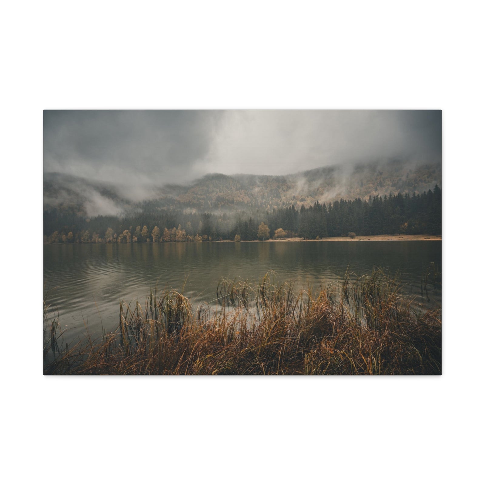 Misty Mountain Lake Reflection Nature Wilderness Photography Canvas Wall Art for Home Decor Ready-to-Hang-Express Your Love Gifts
