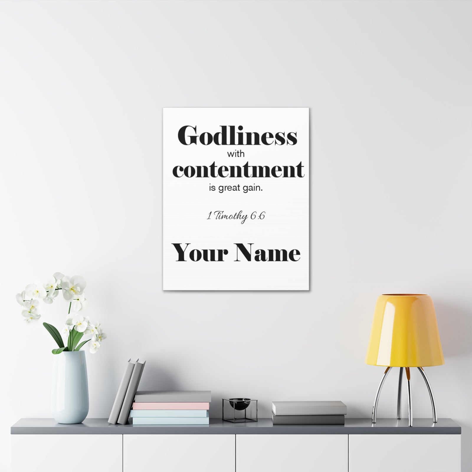 Personalized Godliness 1 Timothy 6:6 Bible Chapter Canvas Christian Wall Art Ready to Hang-Express Your Love Gifts