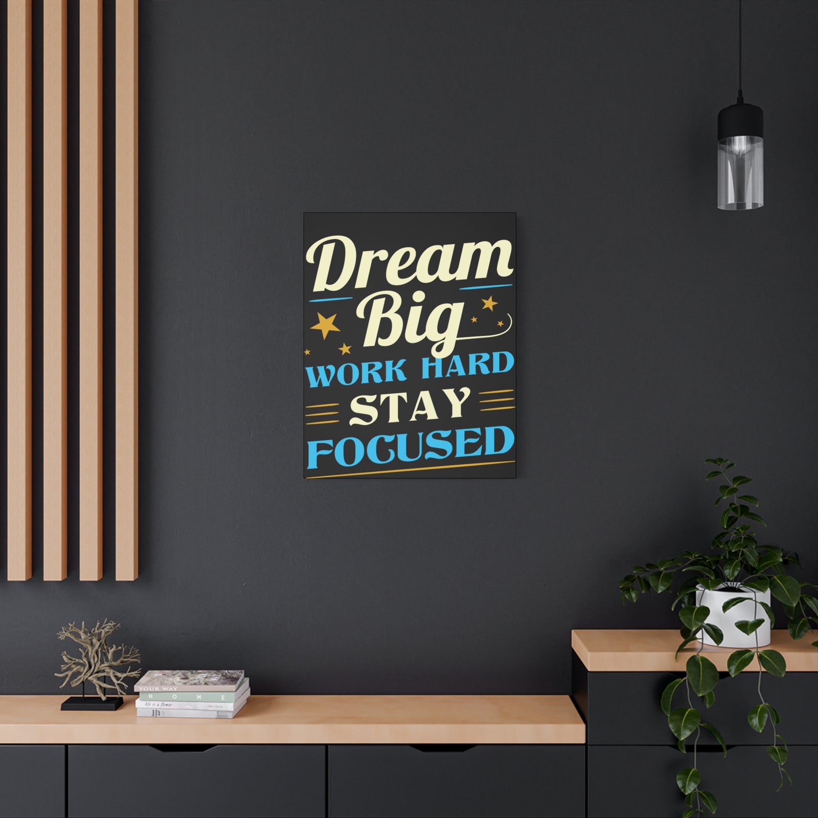 Dream Big Work Hard Stay Focused Inspirational Motivational Quote Canvas Wall Art for Home Decor Ready-to-Hang-Express Your Love Gifts