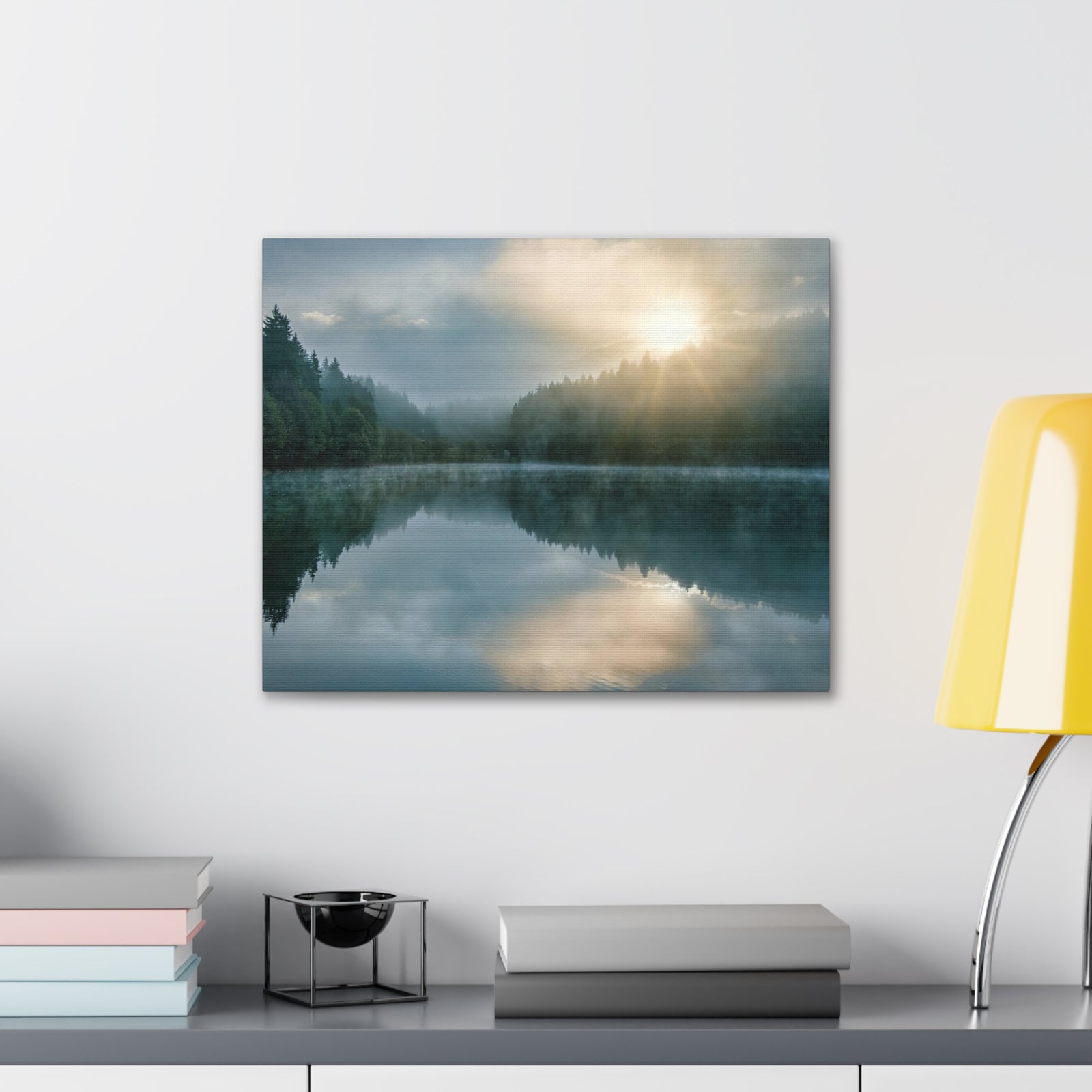 Sunset Teal Forest Lake Nature Wilderness Photography Canvas Wall Art for Home Decor Ready-to-Hang-Express Your Love Gifts