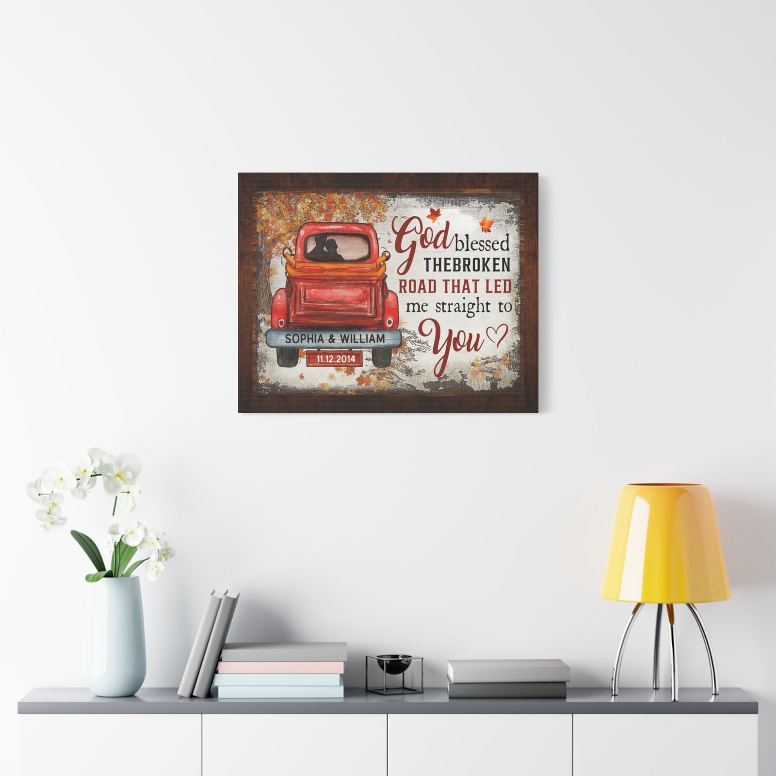 Personalized God Blessed the Broken Road – Couples Truck Wall Art Canvas-Express Your Love Gifts