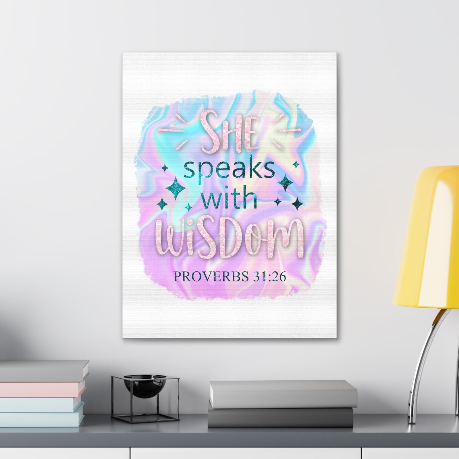 Scripture Walls Proverbs 31:26 She Speaks With Wisdom Bible Verse Canvas Christian Wall Art Ready to Hang Unframed-Express Your Love Gifts