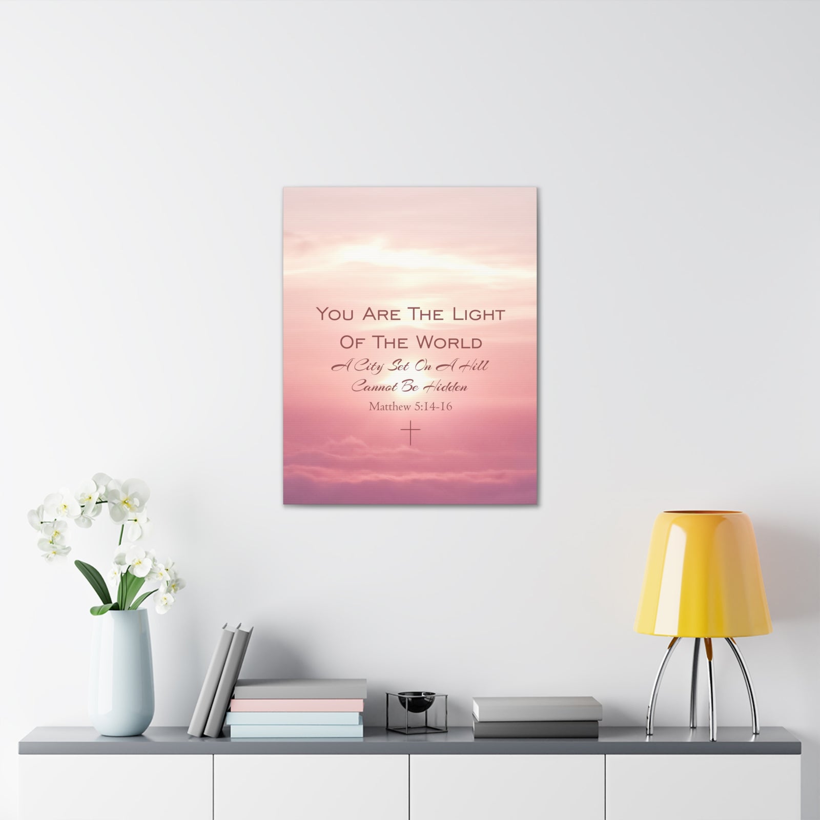 Scripture Canvas Light Of The World Matthew 5:14-16 Christian Wall Art Bible Verse Print Ready to Hang-Express Your Love Gifts