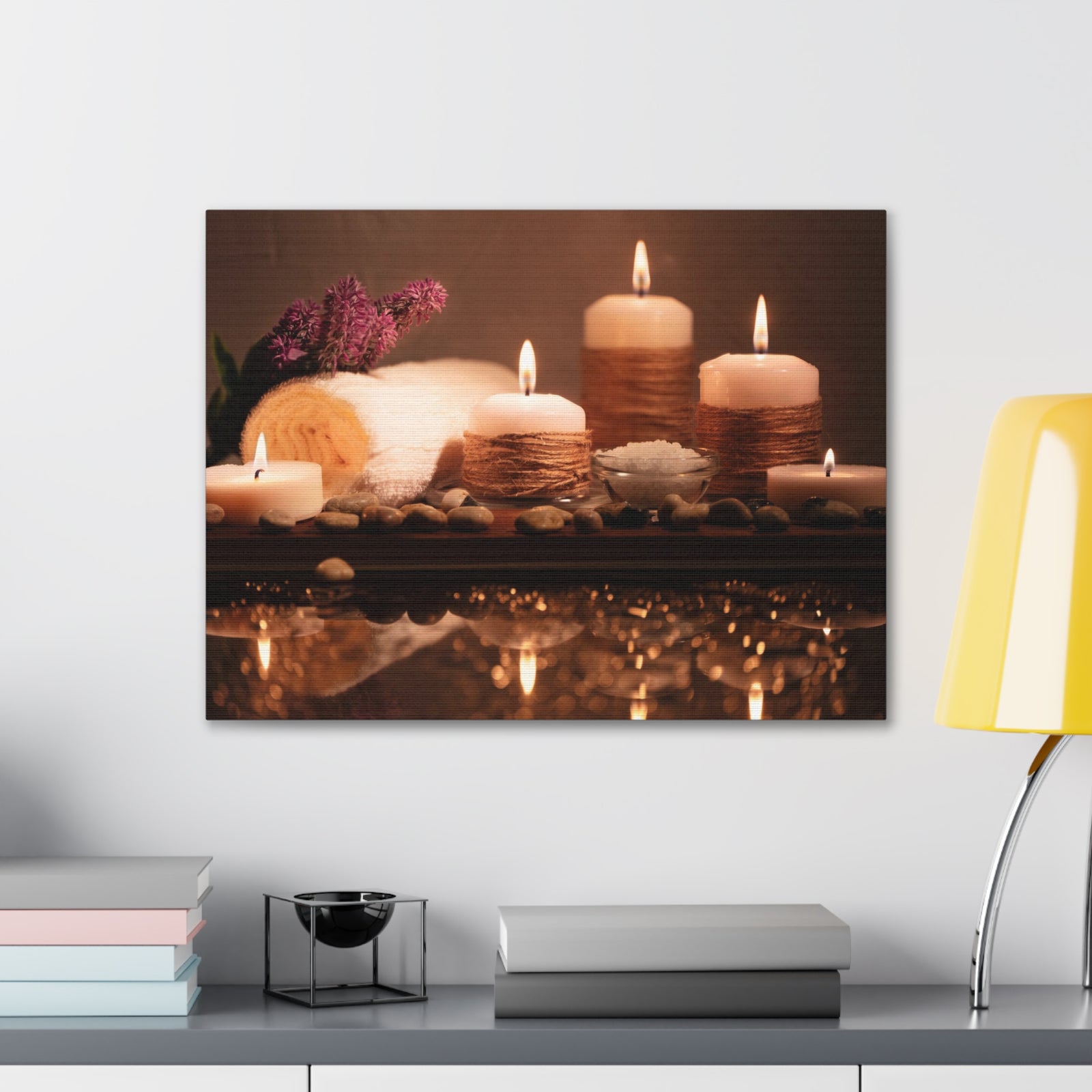 Pebbles and Aromatic Candles Forest Floral Nature Photography Canvas Wall Art for Home Decor Ready-to-Hang-Express Your Love Gifts