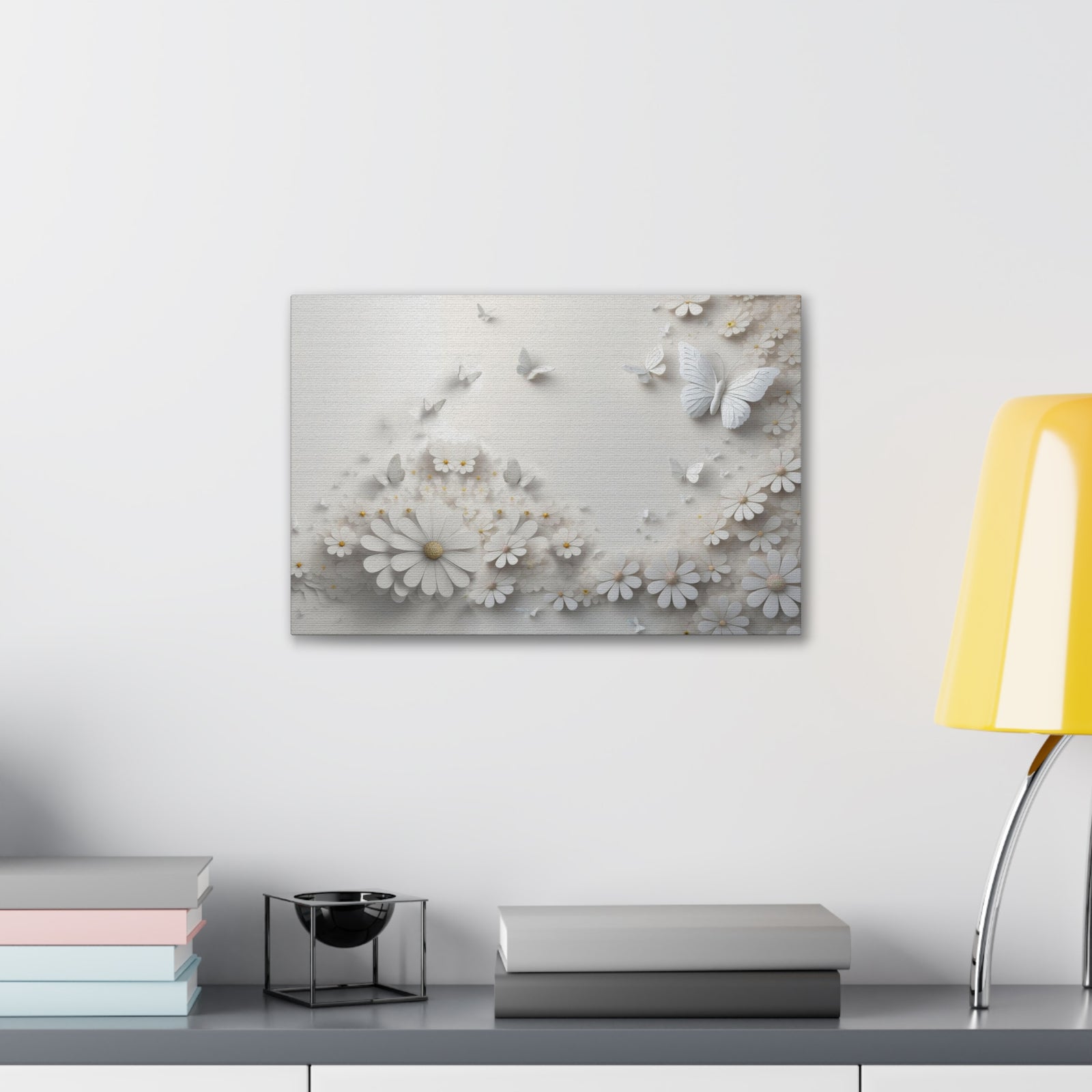 Abstract 3D White Background With Small And Large Flowers And Butterflies Oil Painting Canvas Wall Art for Home Decor Ready-to-Hang-Express Your Love Gifts