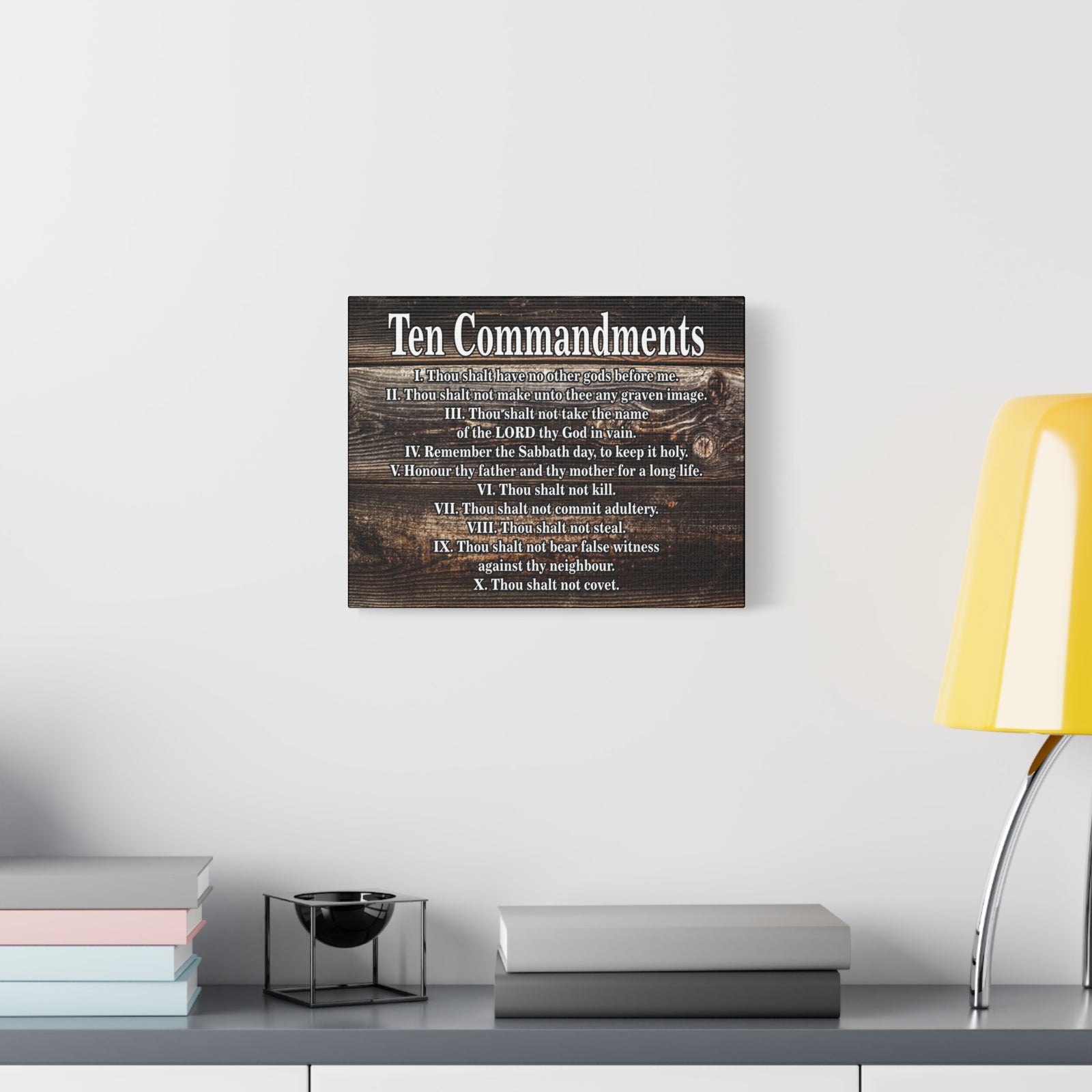 Scripture Canvas Ten Commandments Wood Brown Christian Wall Art Print Ready to Hang-Express Your Love Gifts
