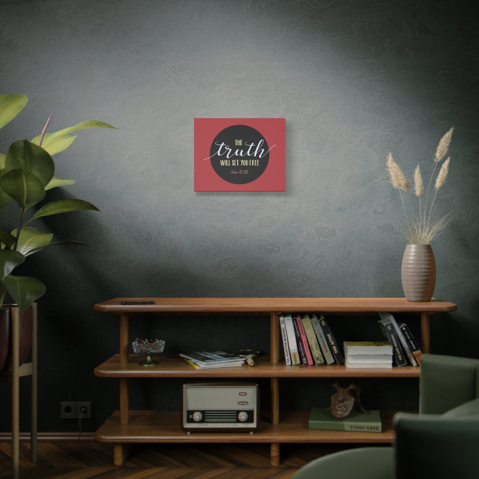 Scripture Canvas The Truth Red John 8:32 Christian Wall Art Bible Verse Print Ready to Hang-Express Your Love Gifts