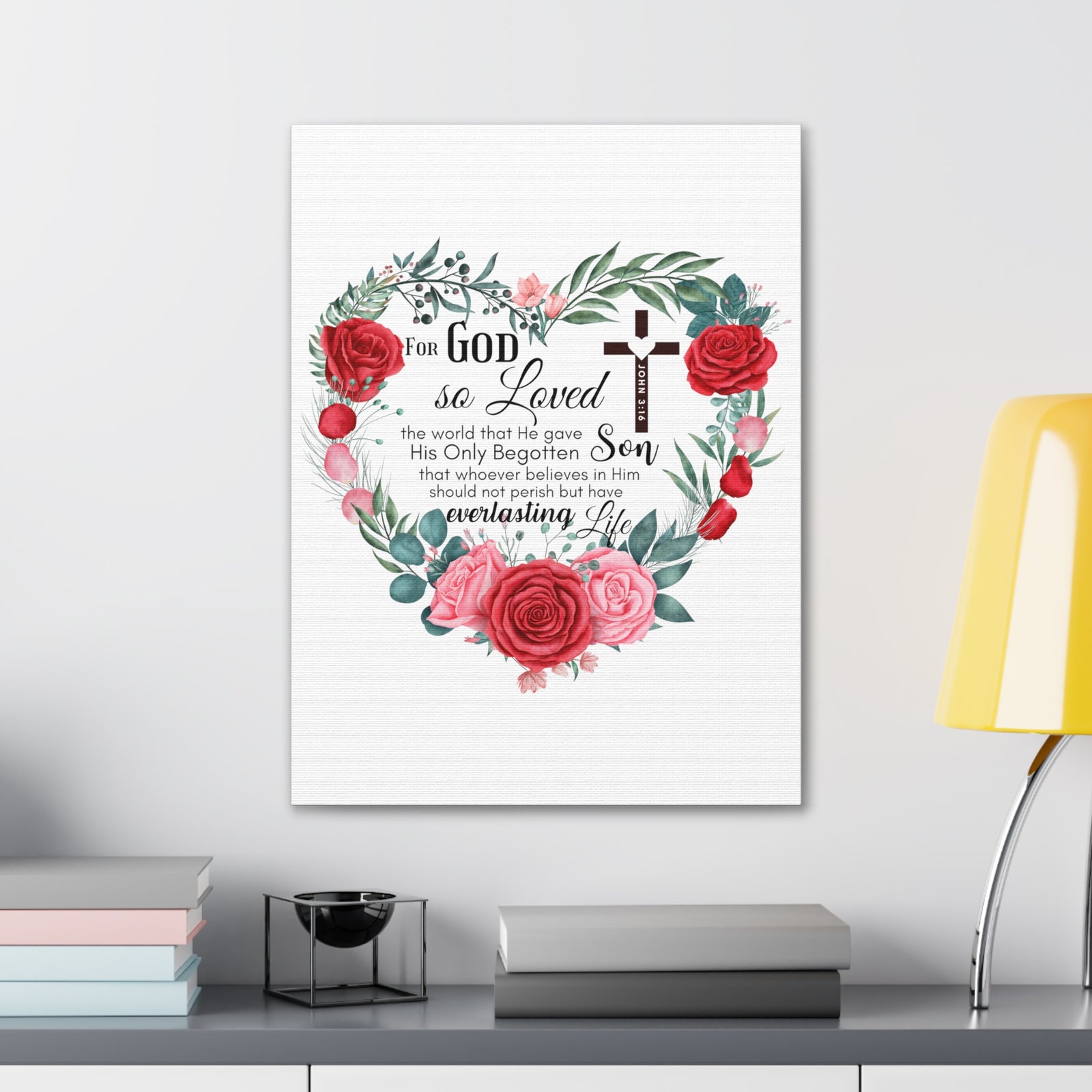 Scripture Walls John 3:16 Everlasting Life Bible Verse Canvas Christian Wall Art Ready to Hang Unframed-Express Your Love Gifts