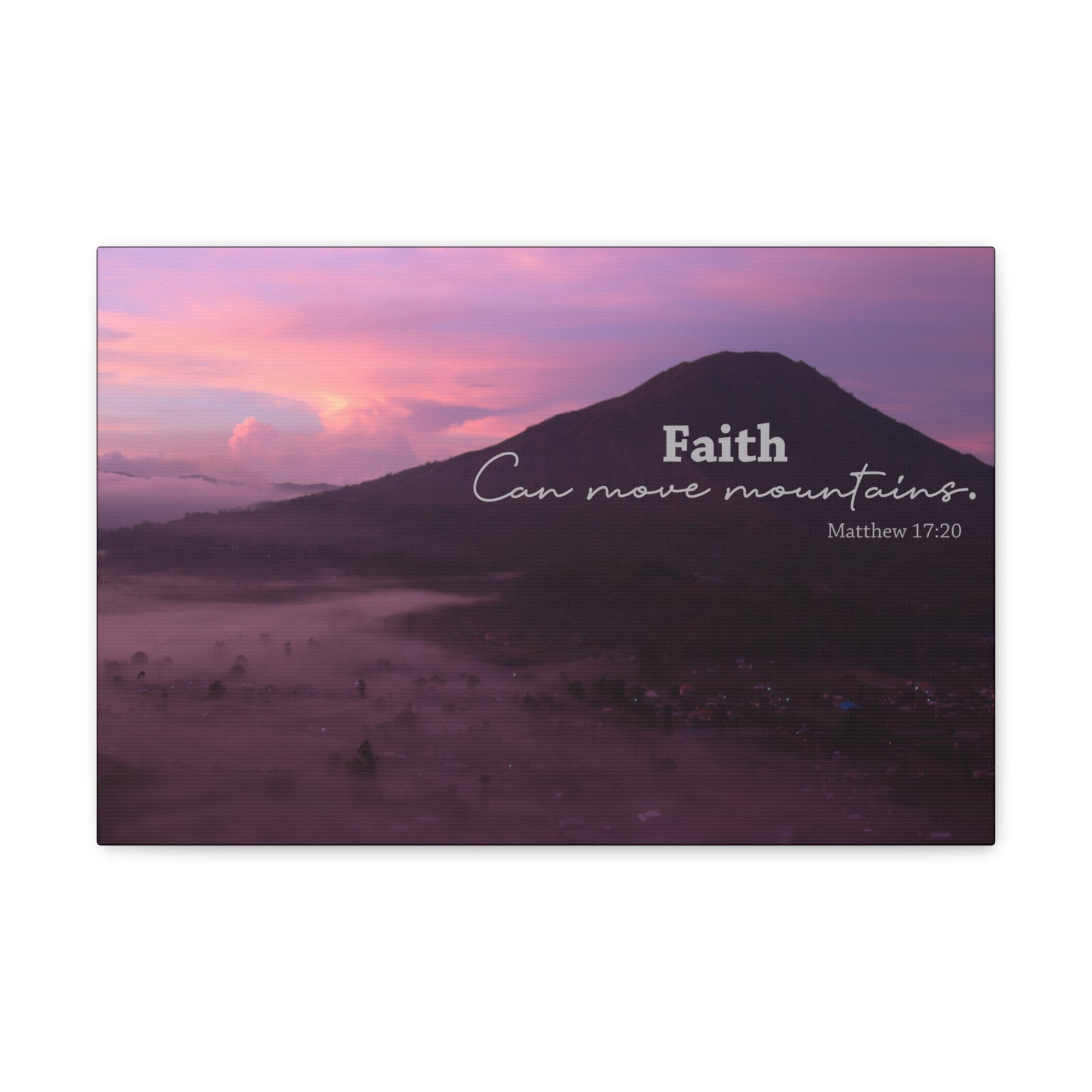 Scripture Canvas Move Mountains Matthew 17:20 Pink Christian Wall Art Bible Verse Print Ready to Hang-Express Your Love Gifts