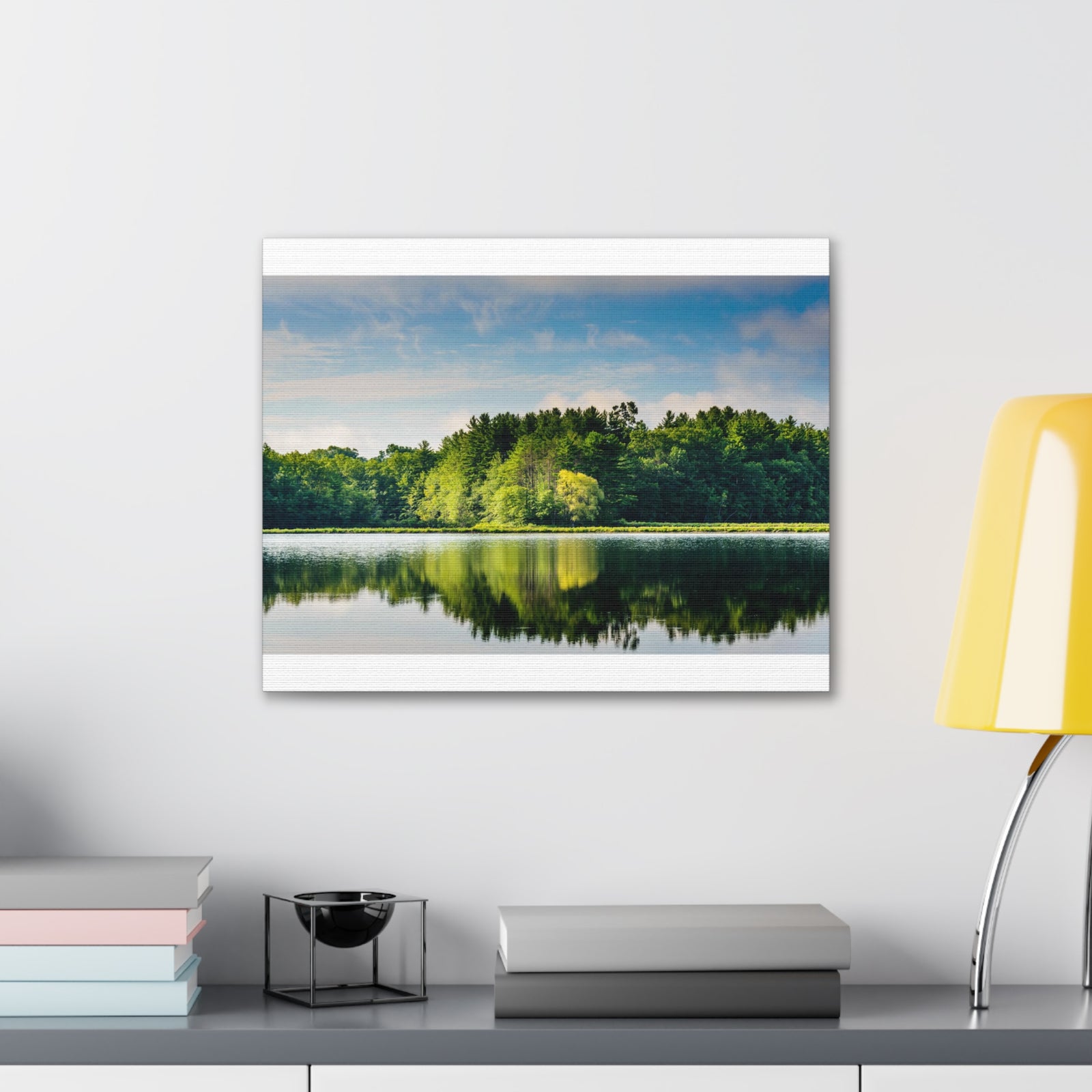 Green Forest Clear Lake Reflection Nature Wilderness Photography Canvas Wall Art for Home Decor Ready-to-Hang-Express Your Love Gifts