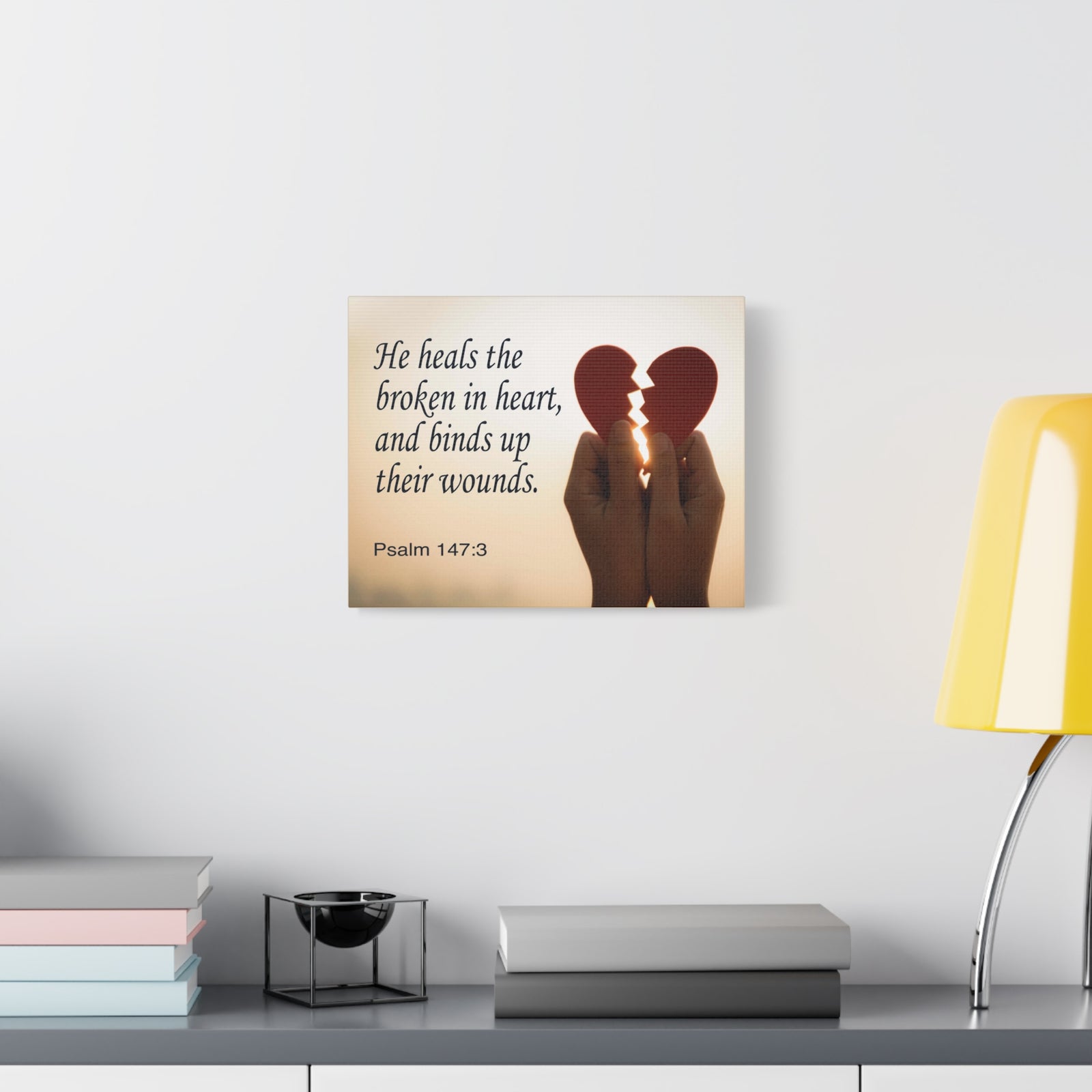 Scripture Canvas Heals the Broken Psalm 147:3 Christian Wall Art Bible Verse Print Ready to Hang-Express Your Love Gifts