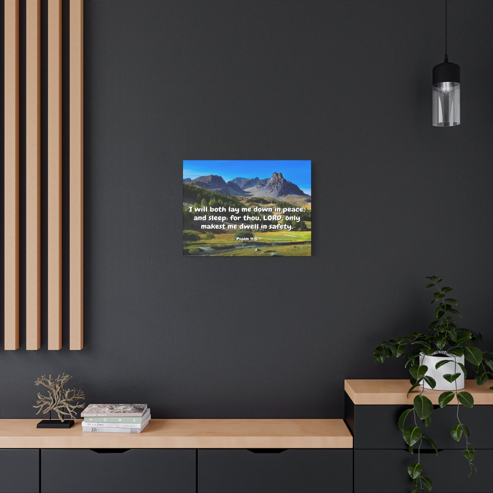 Scripture Canvas Dwell In Safety Psalms 4:8 Christian Wall Art Bible Verse Print Ready to Hang-Express Your Love Gifts