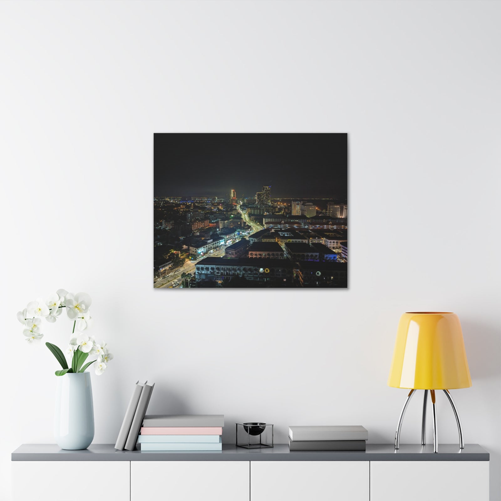 Pattaya Night View Canvas Artwork Breathtaking Thai City for Home Decor Ready to Hang-Express Your Love Gifts