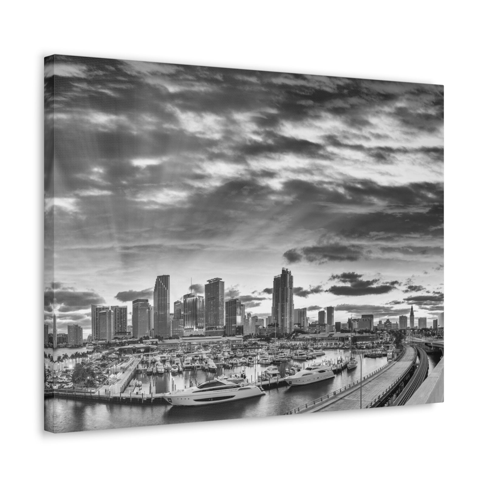 Miami Black And White Skyline Canvas Artwork High-Quality Breathtaking Stunning Cityscape for Home Decor Ready to Hang-Express Your Love Gifts