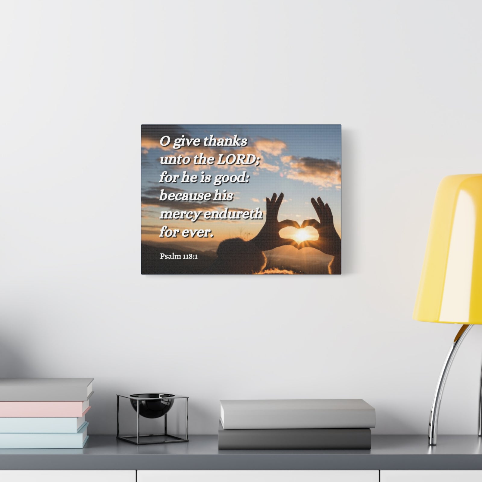 Scripture Canvas Give Thanks Psalm 118:1 Christian Wall Art Bible Verse Print Ready to Hang-Express Your Love Gifts