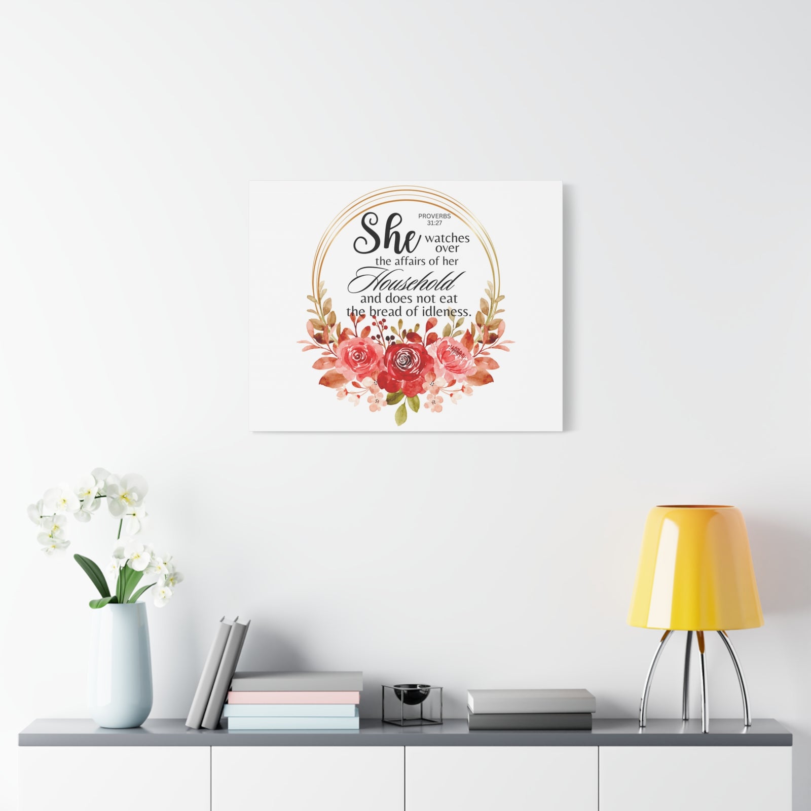 Scripture Walls Proverbs 31:27 She Watches Over Her Household Bible Verse Canvas Christian Wall Art Ready to Hang Unframed-Express Your Love Gifts