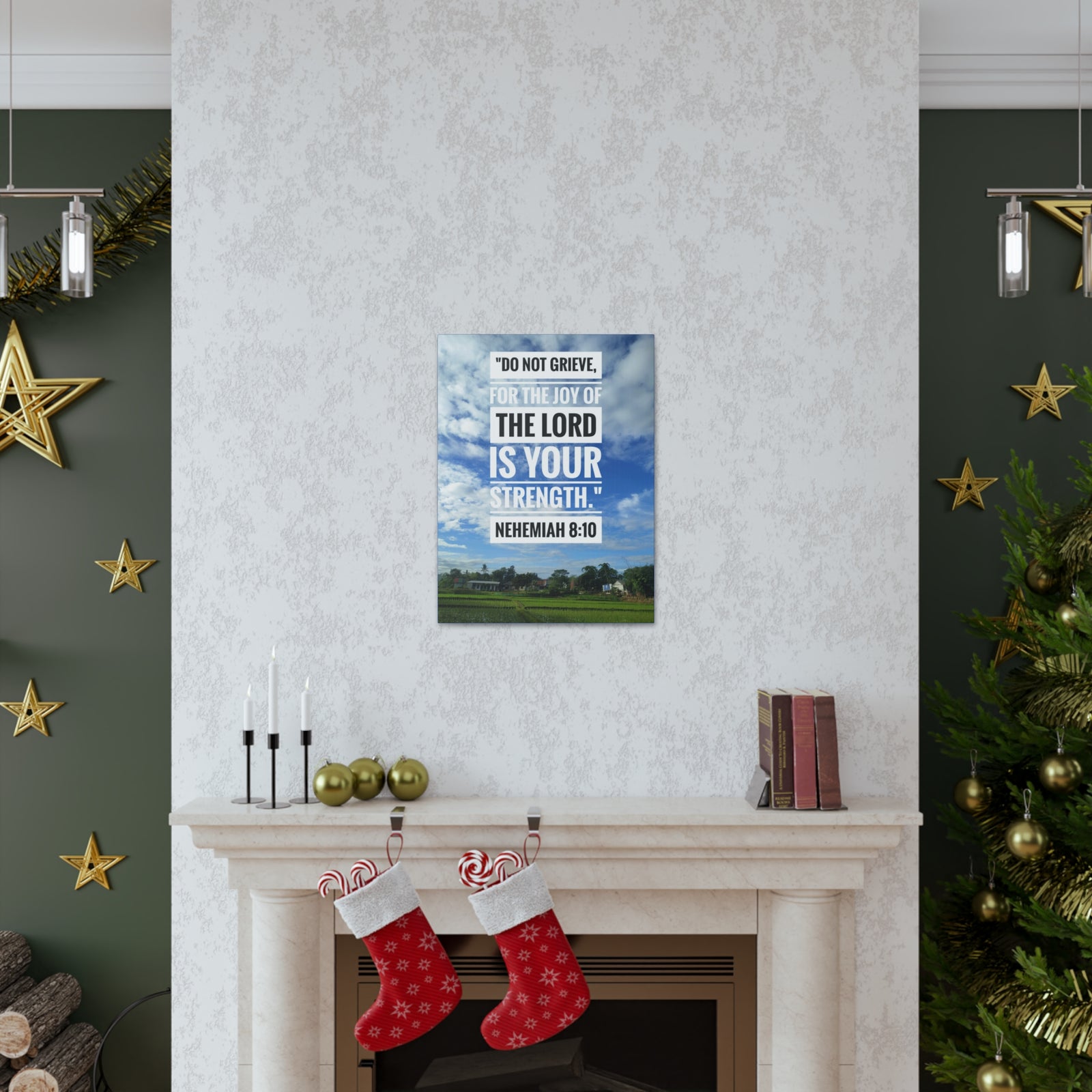 Scripture Canvas The Joy Of The Lord Nehemiah 8:10 Christian Wall Art Bible Verse Print Ready to Hang-Express Your Love Gifts