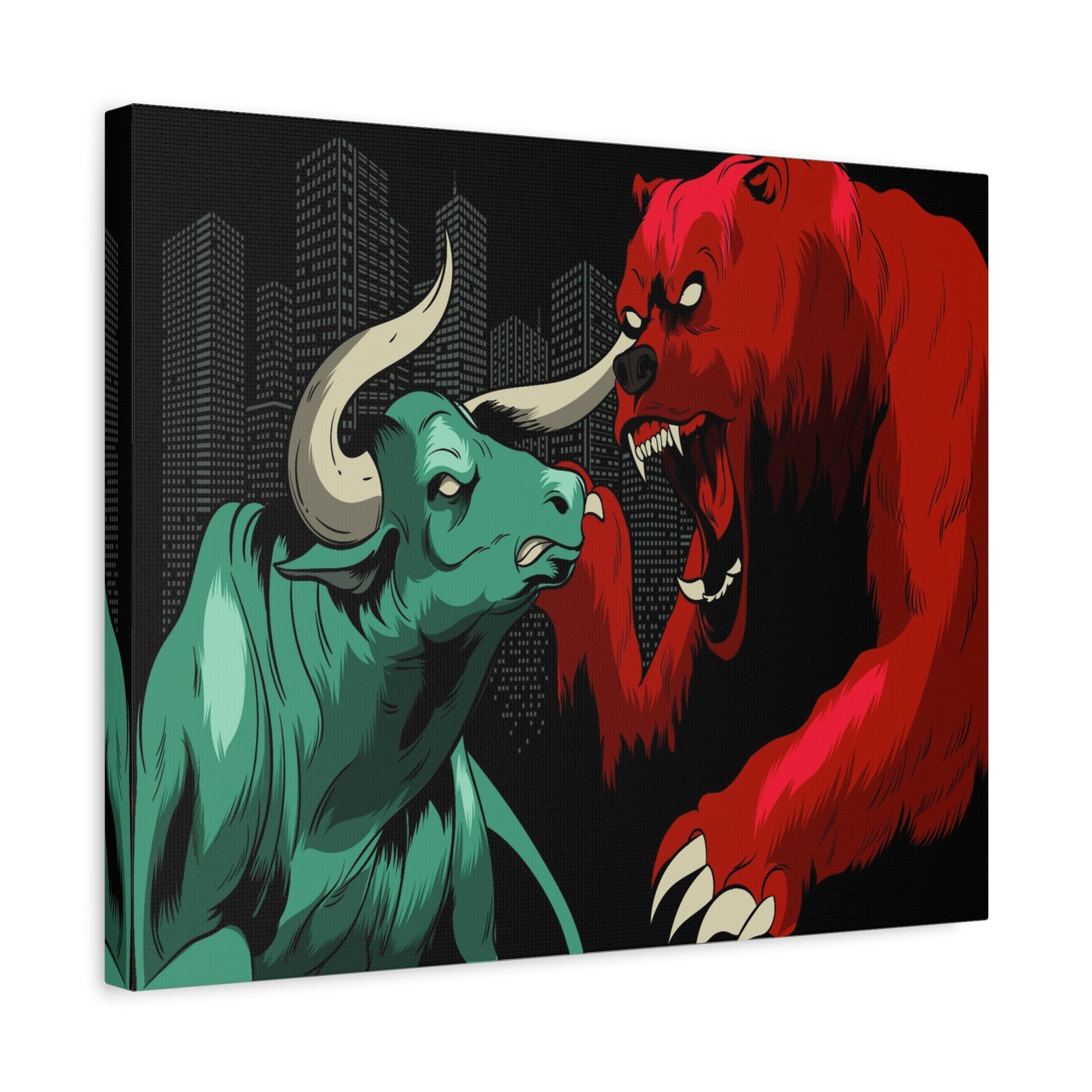 Stock Market Wall Art Bull vs Bear Battling for Wealth Wall Street Trading Art Canvas-Express Your Love Gifts