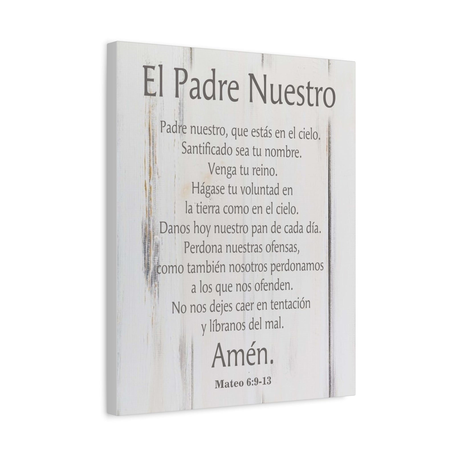 Scripture Canvas Lords Prayer Spanish El Padre Nuestro White Wood Christian Wall Art Print Ready to Hang