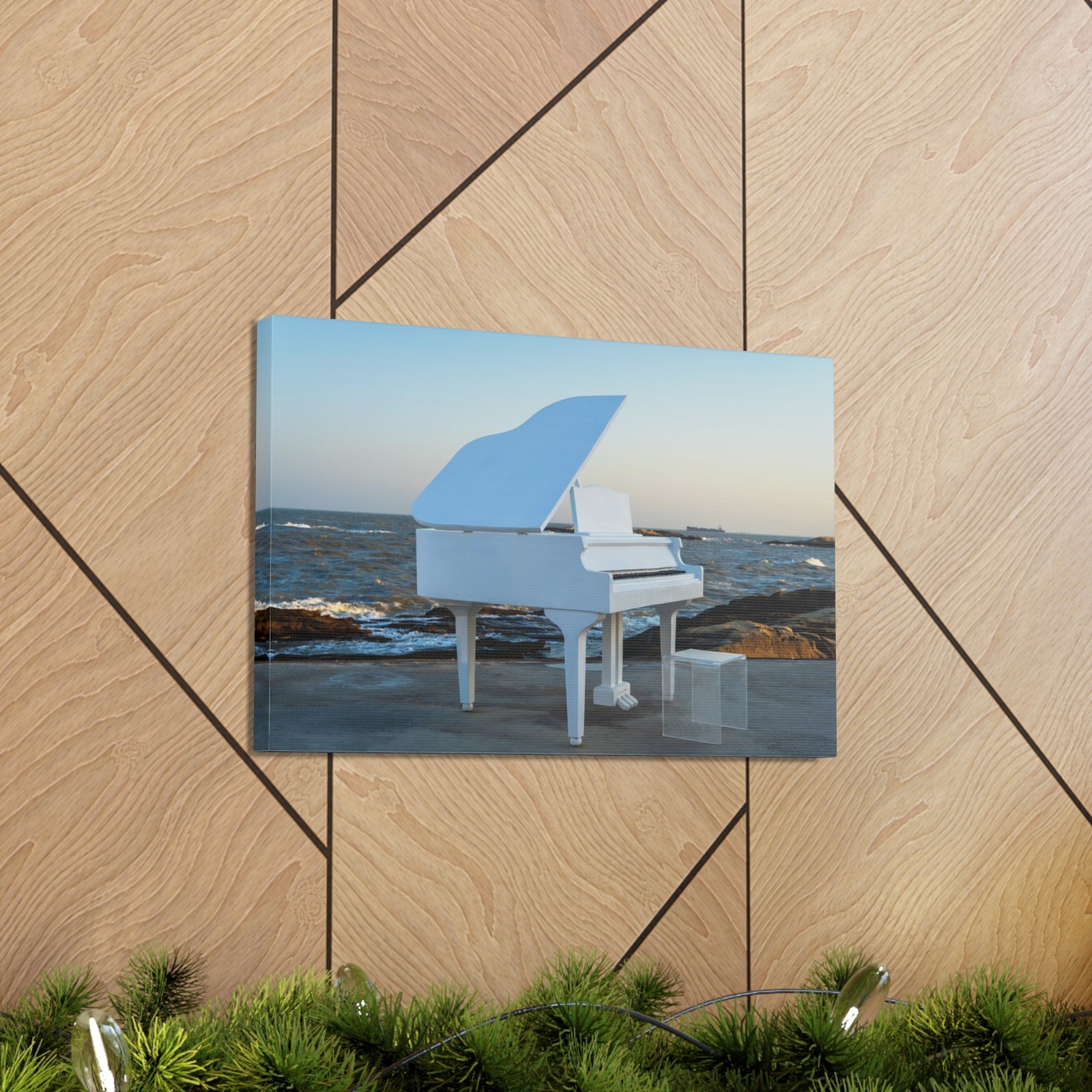 Piano White On Beach Music Lover's Delight Piano Keyboard Canvas Wall Art for Home Decor Ready-to-Hang-Express Your Love Gifts