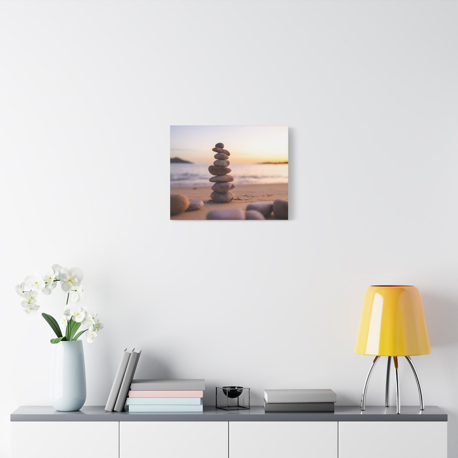 Pebbles Stack Over Blue Sea Nature Wilderness Photography Canvas Wall Art for Home Decor Ready-to-Hang-Express Your Love Gifts
