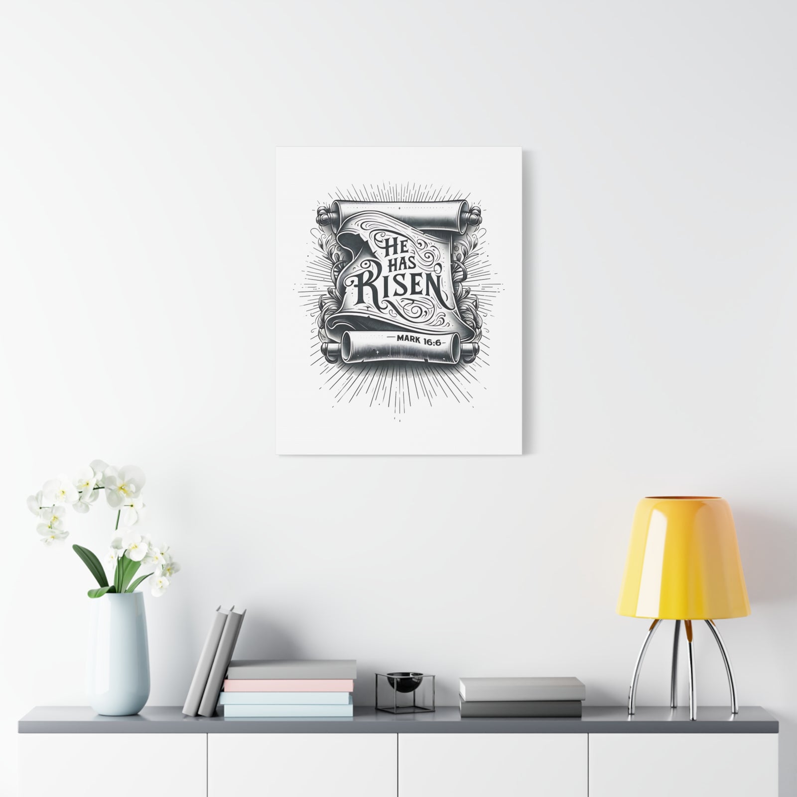 Scripture Walls Mark 16:6 He Has Risen Bible Verse Canvas Christian Wall Art Ready to Hang Unframed-Express Your Love Gifts
